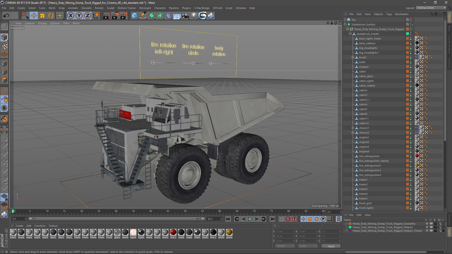 Heavy Duty Mining Dump Truck Rigged for Cinema 4D 3D model