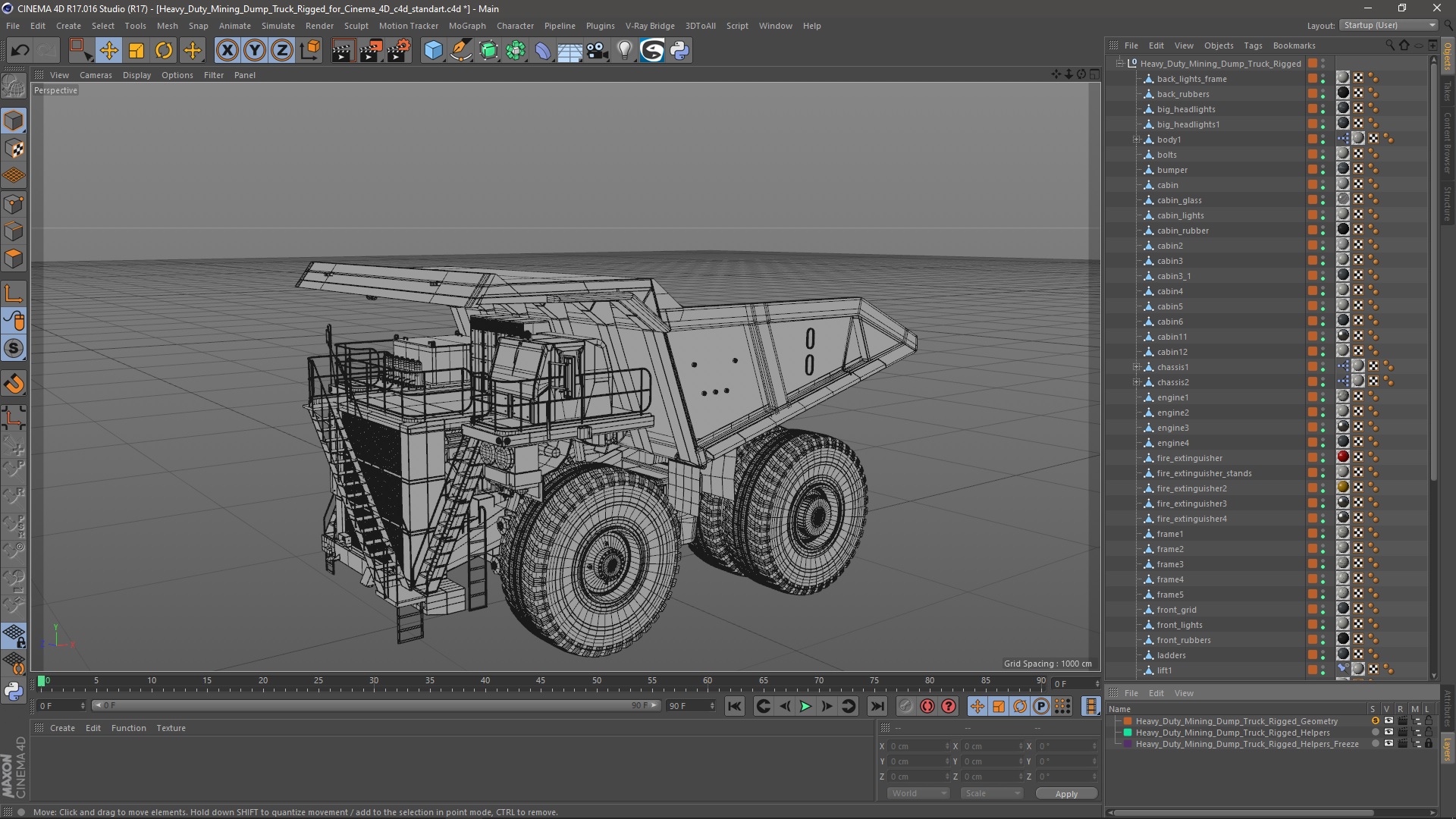 Heavy Duty Mining Dump Truck Rigged for Cinema 4D 3D model