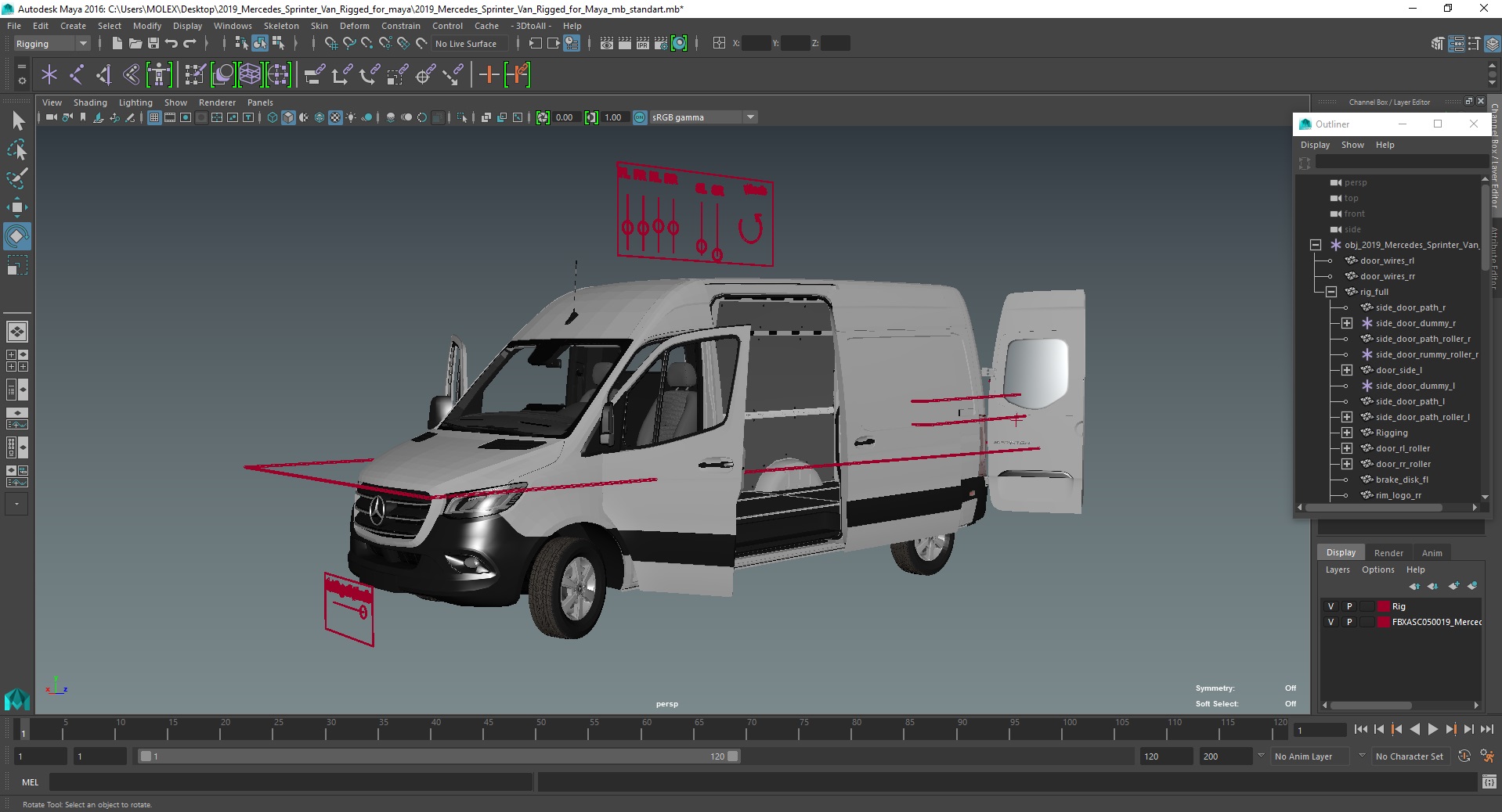 2019 Mercedes Sprinter Van Rigged for Maya 3D