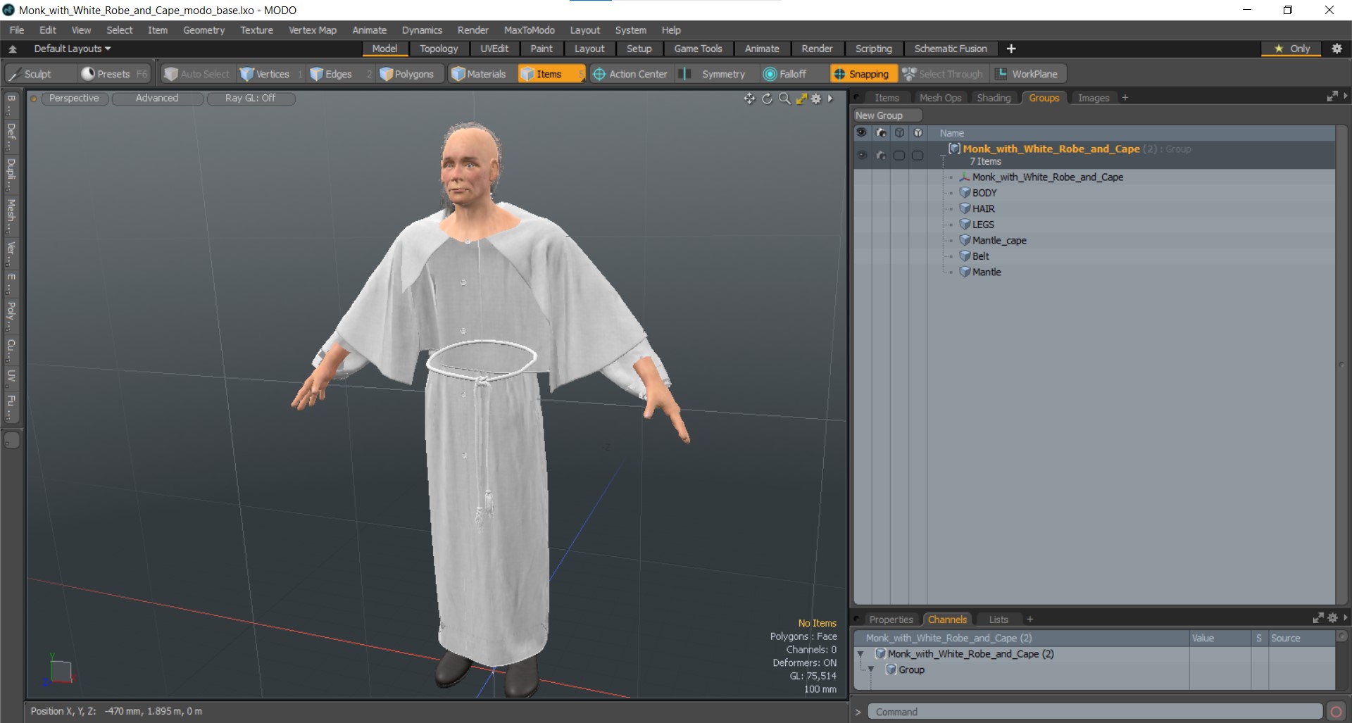 Monk with White Robe and Cape 3D model