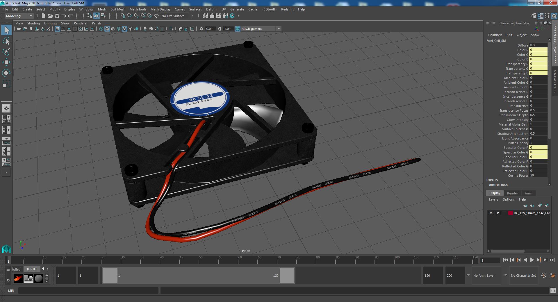 3D model DC 12V 90mm Case Fan
