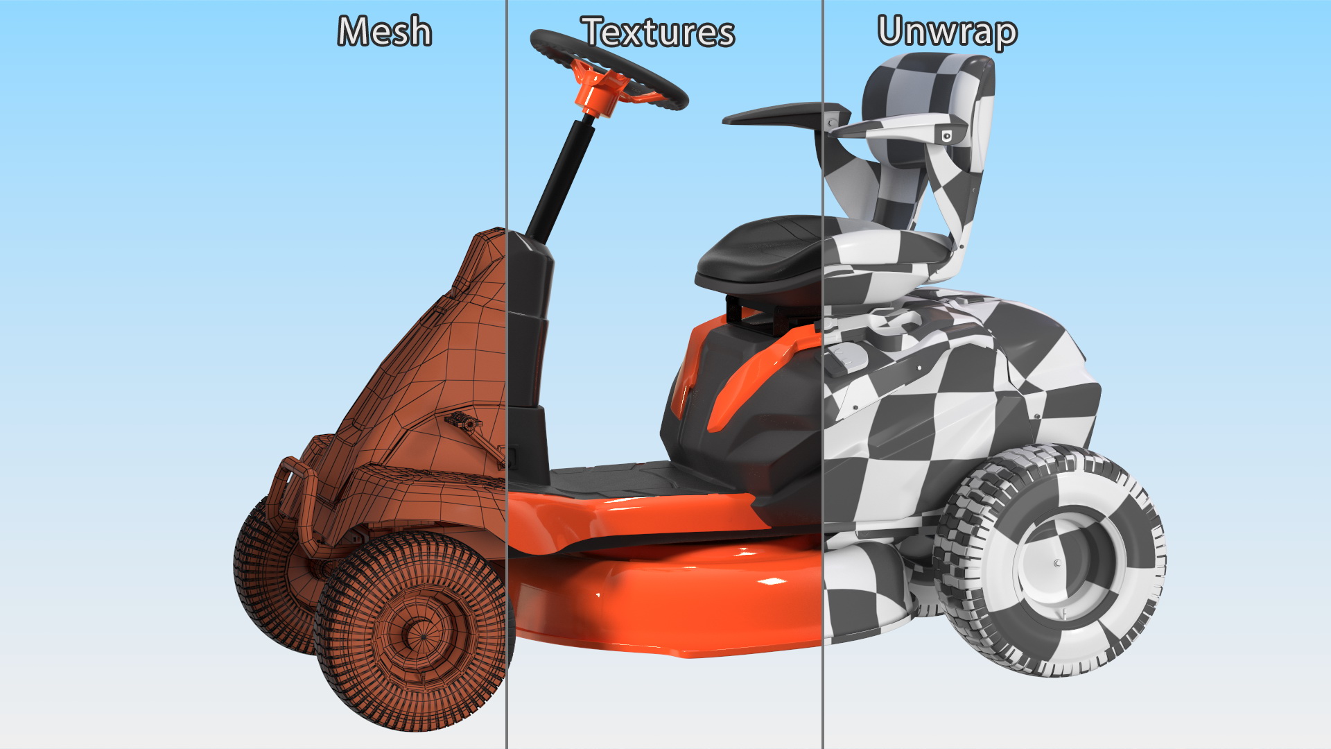 3D Electric Mobility Lawn-Mower Orange Rigged for Cinema 4D