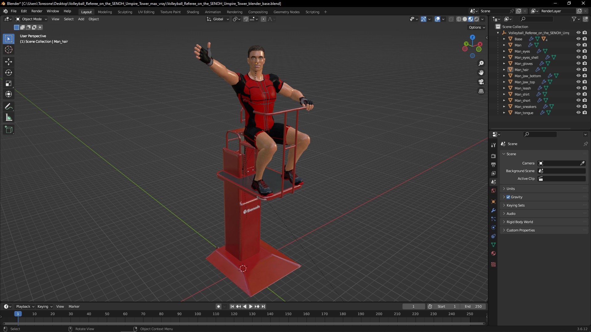 Volleyball Referee on the SENOH Umpire Tower 3D model