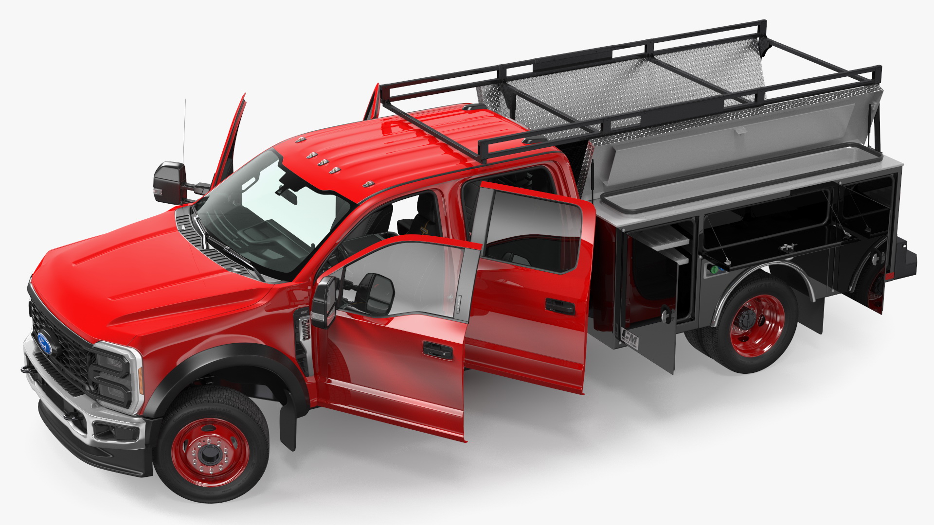 Ford Super Duty F550 with Service Body Red Rigged 3D model