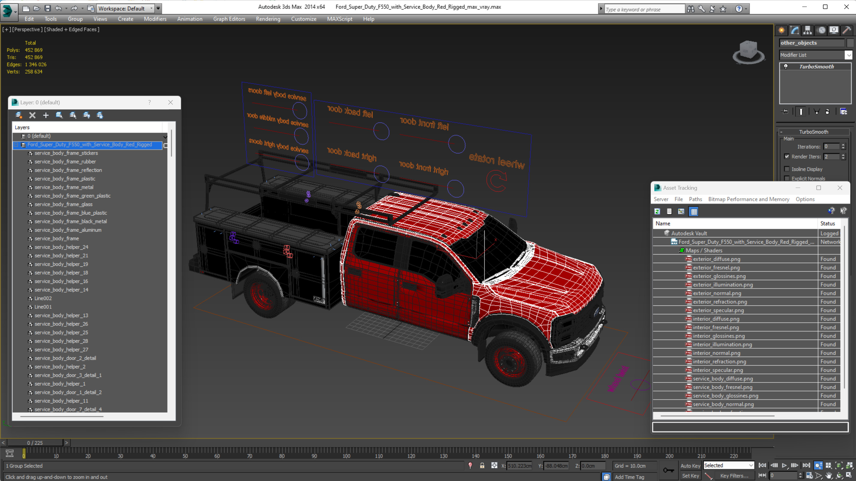 Ford Super Duty F550 with Service Body Red Rigged 3D model