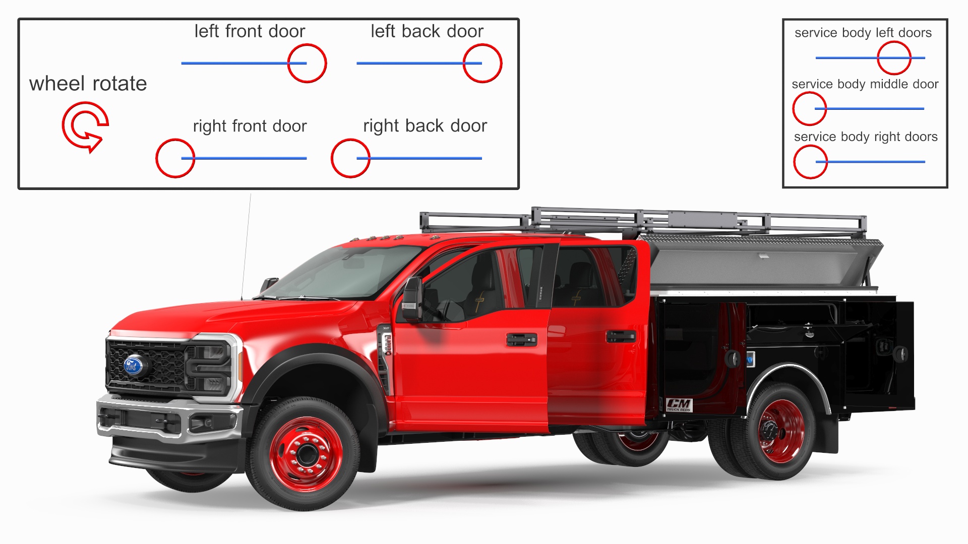 Ford Super Duty F550 with Service Body Red Rigged 3D model
