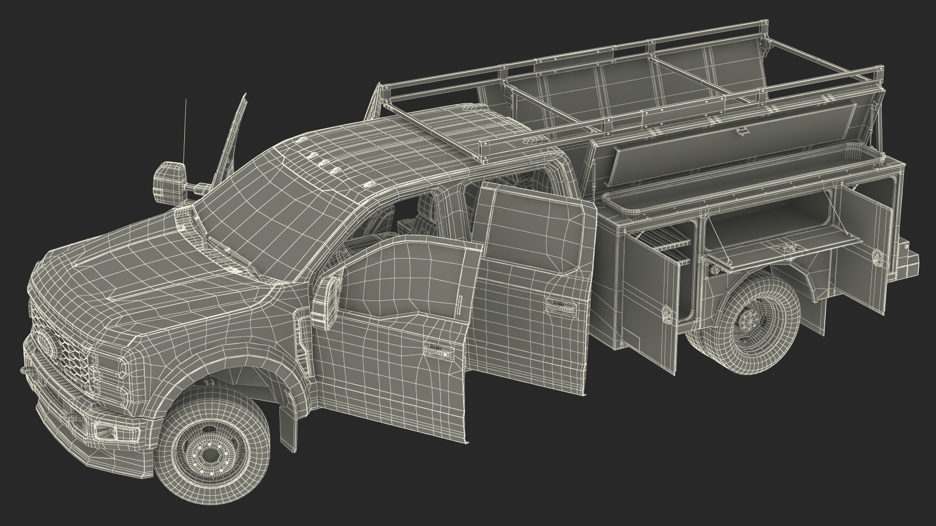 Ford Super Duty F550 with Service Body Red Rigged 3D model