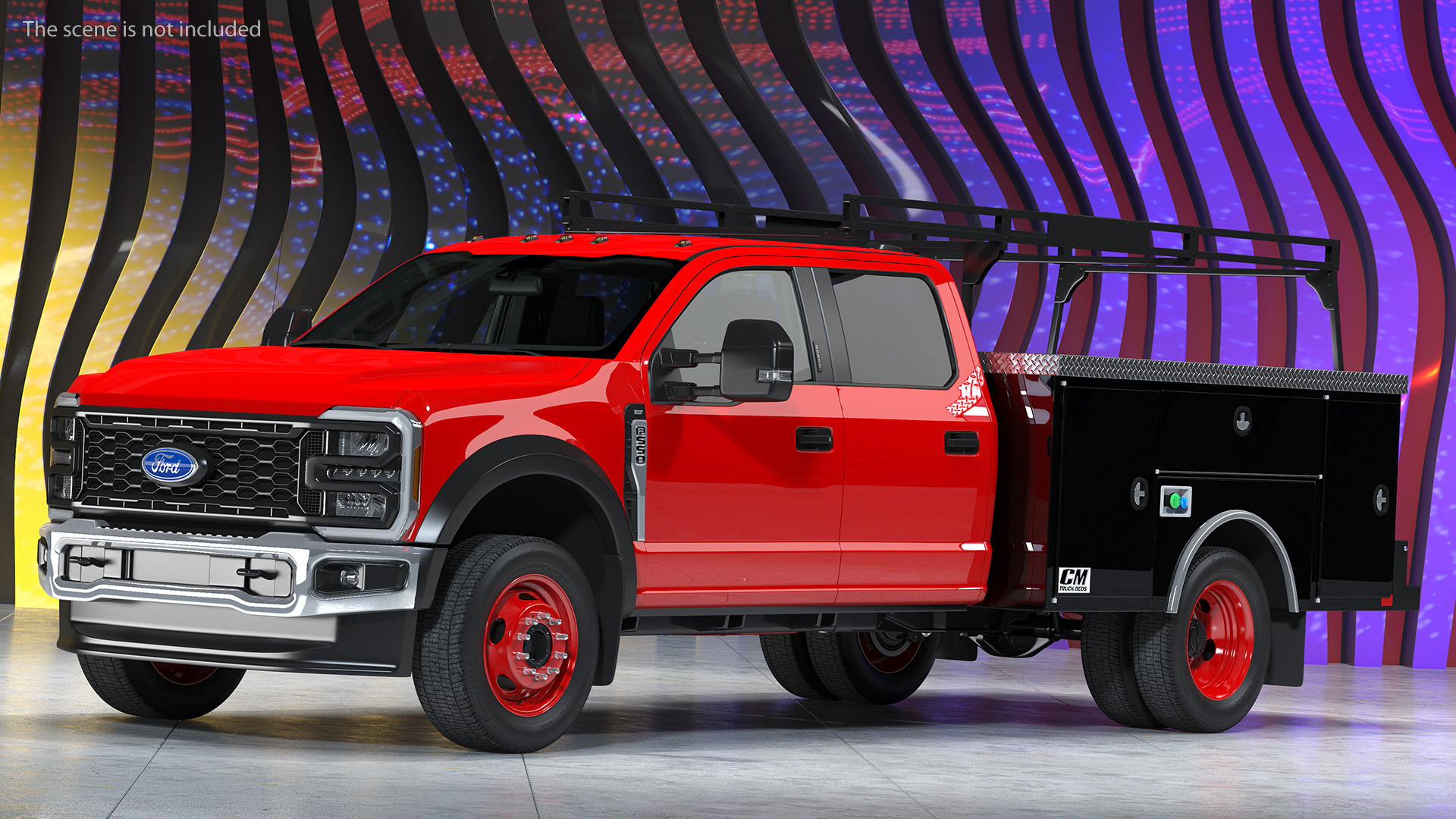 Ford Super Duty F550 with Service Body Red Rigged 3D model