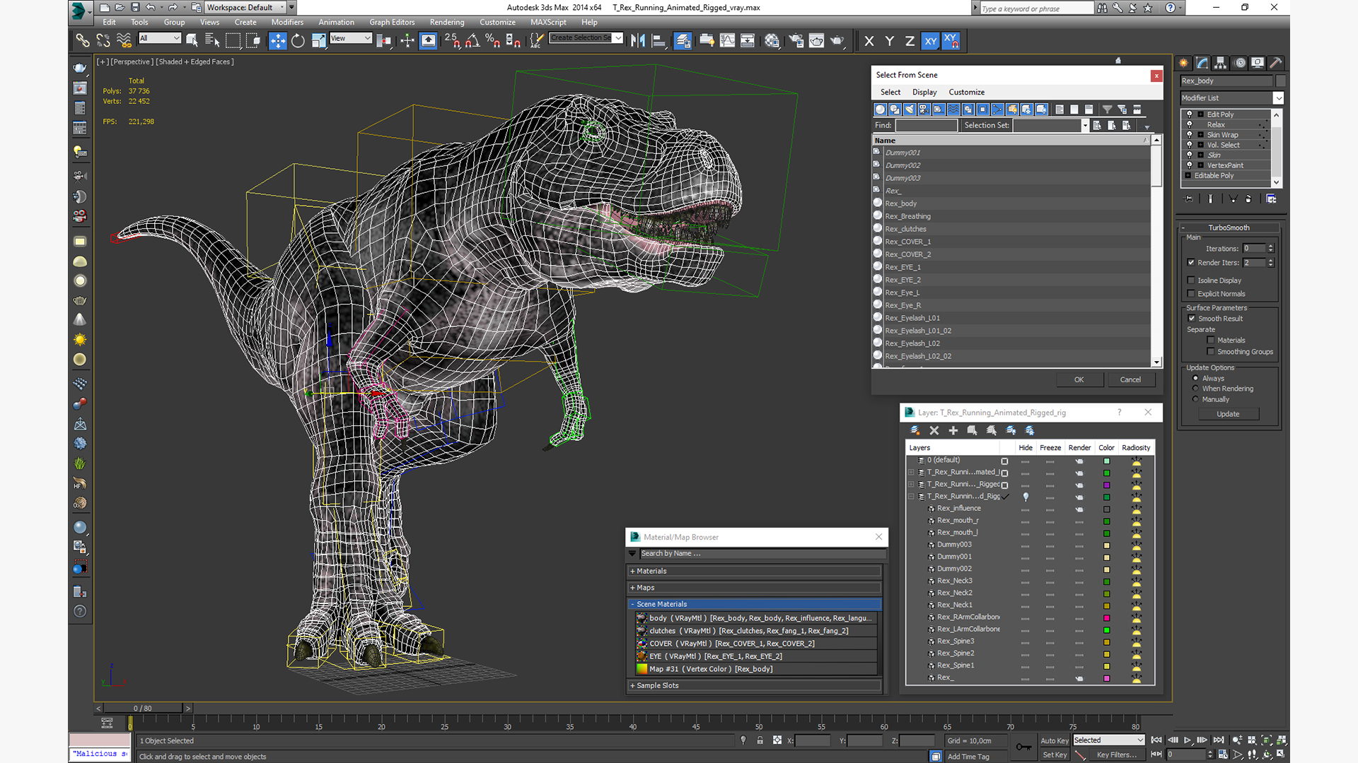 3D T Rex Running Animated Rigged for Maya model