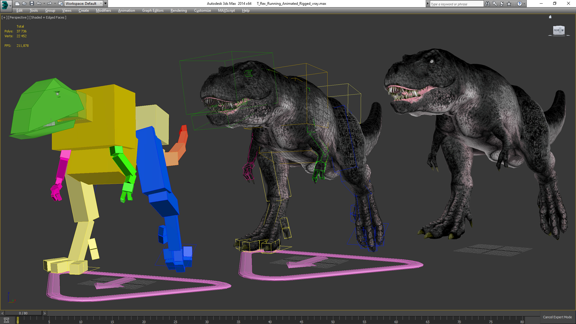 3D T Rex Running Animated Rigged for Maya model