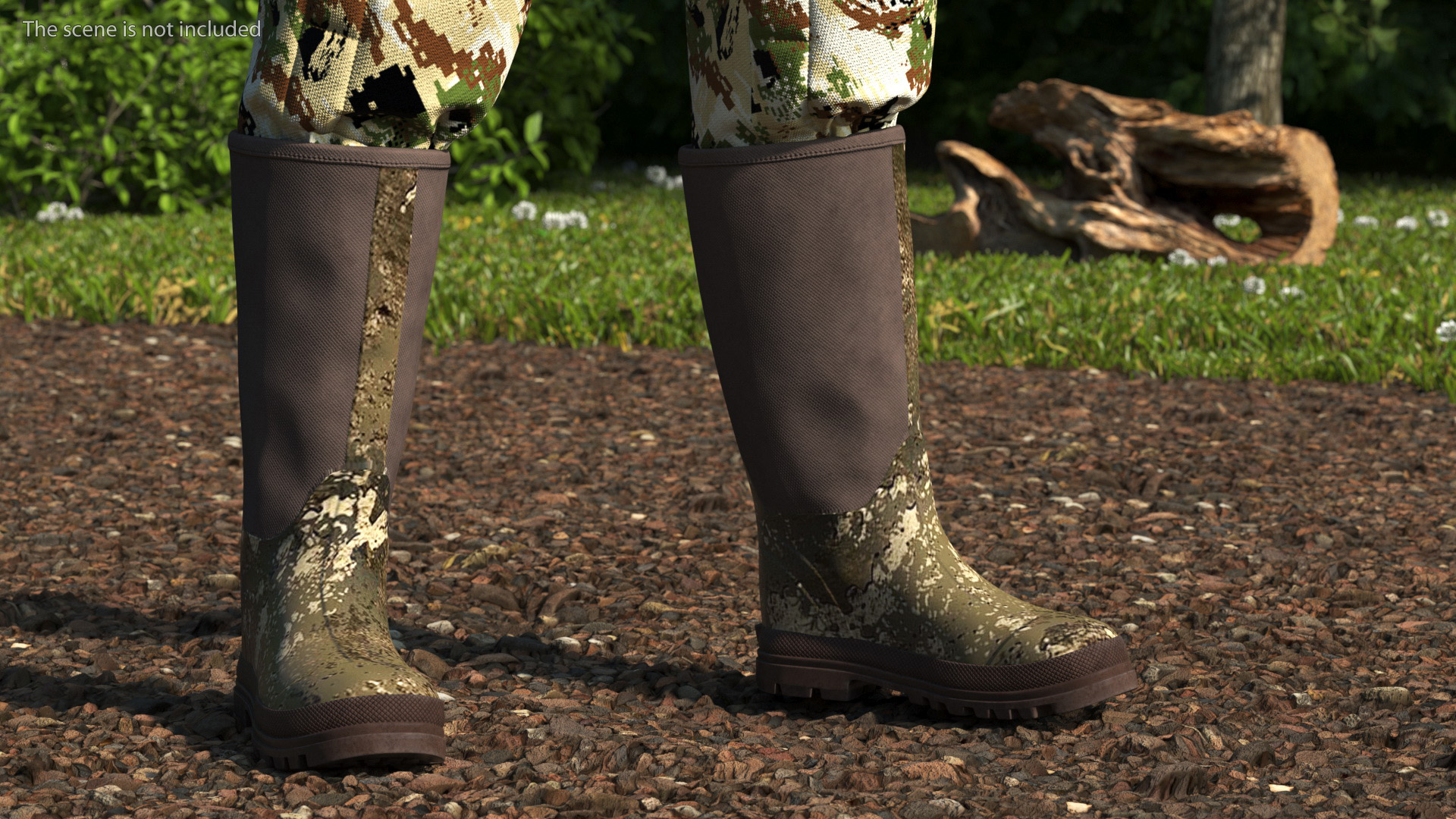 Shooting Hunter Man with Gun in Forest Camo Fur 3D