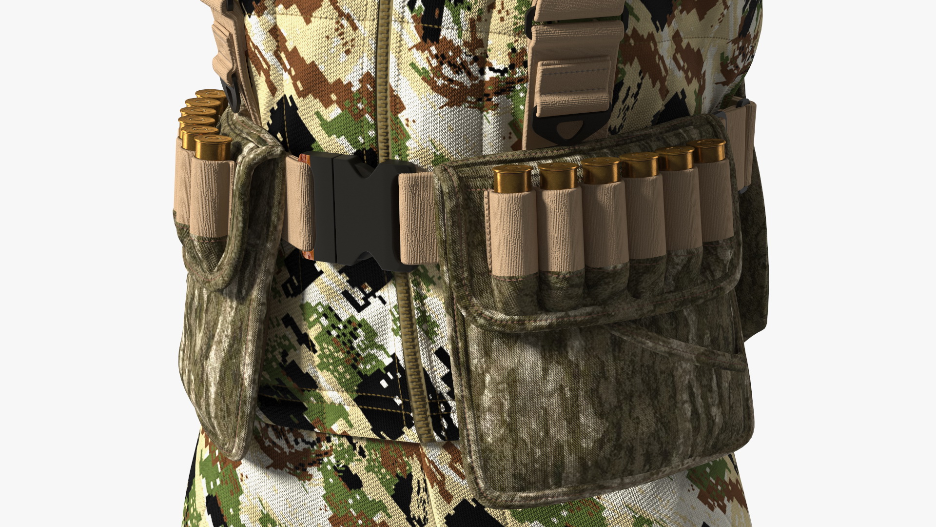 Shooting Hunter Man with Gun in Forest Camo Fur 3D
