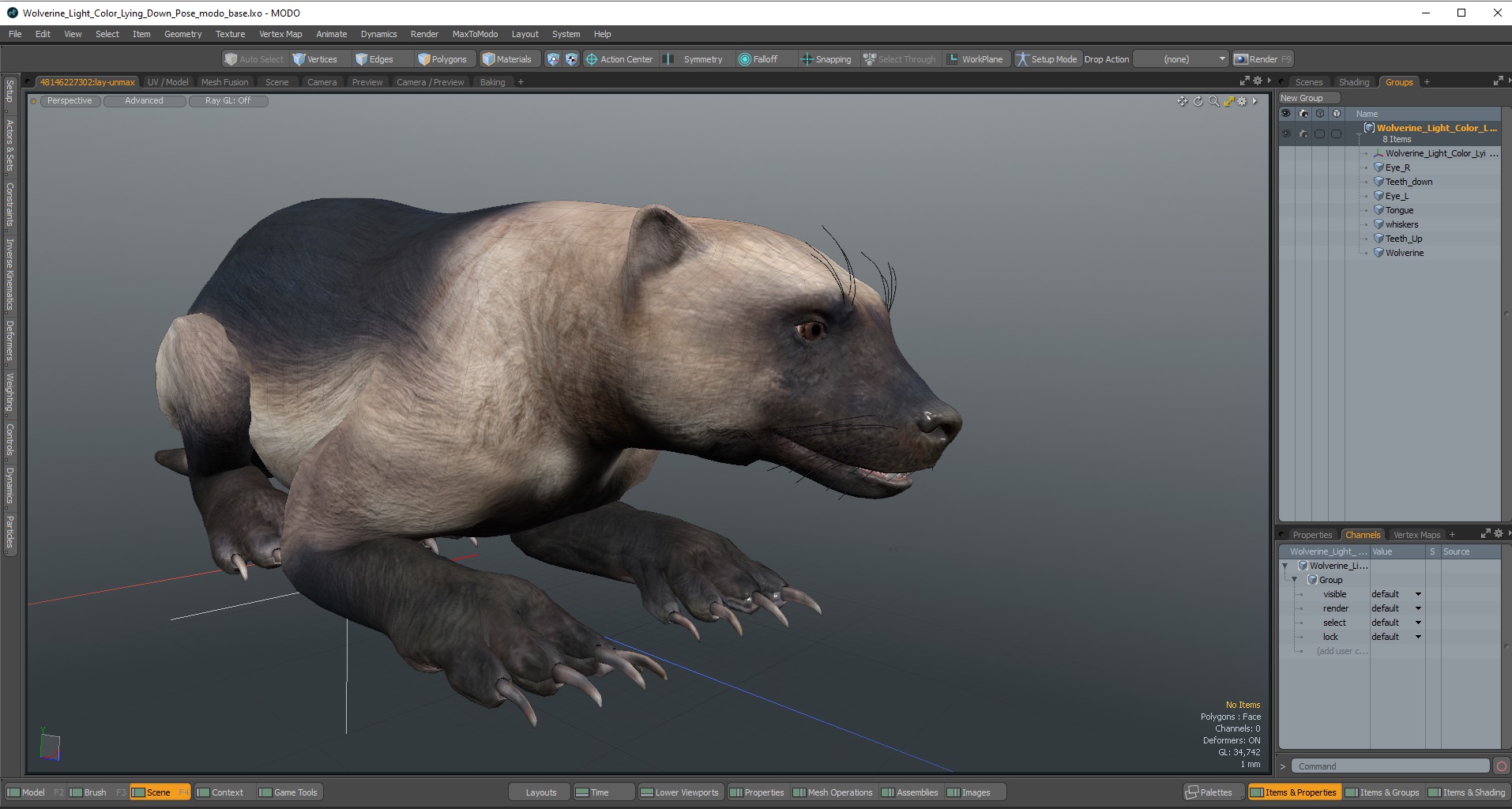 Wolverine Light Color Lying Down Pose 3D