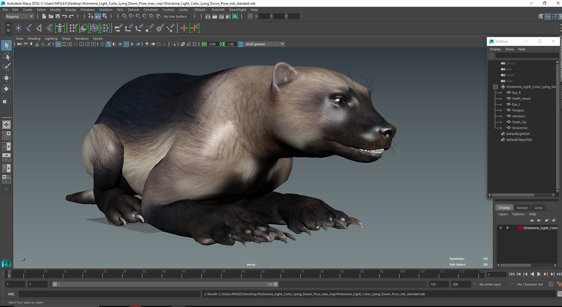 Wolverine Light Color Lying Down Pose 3D