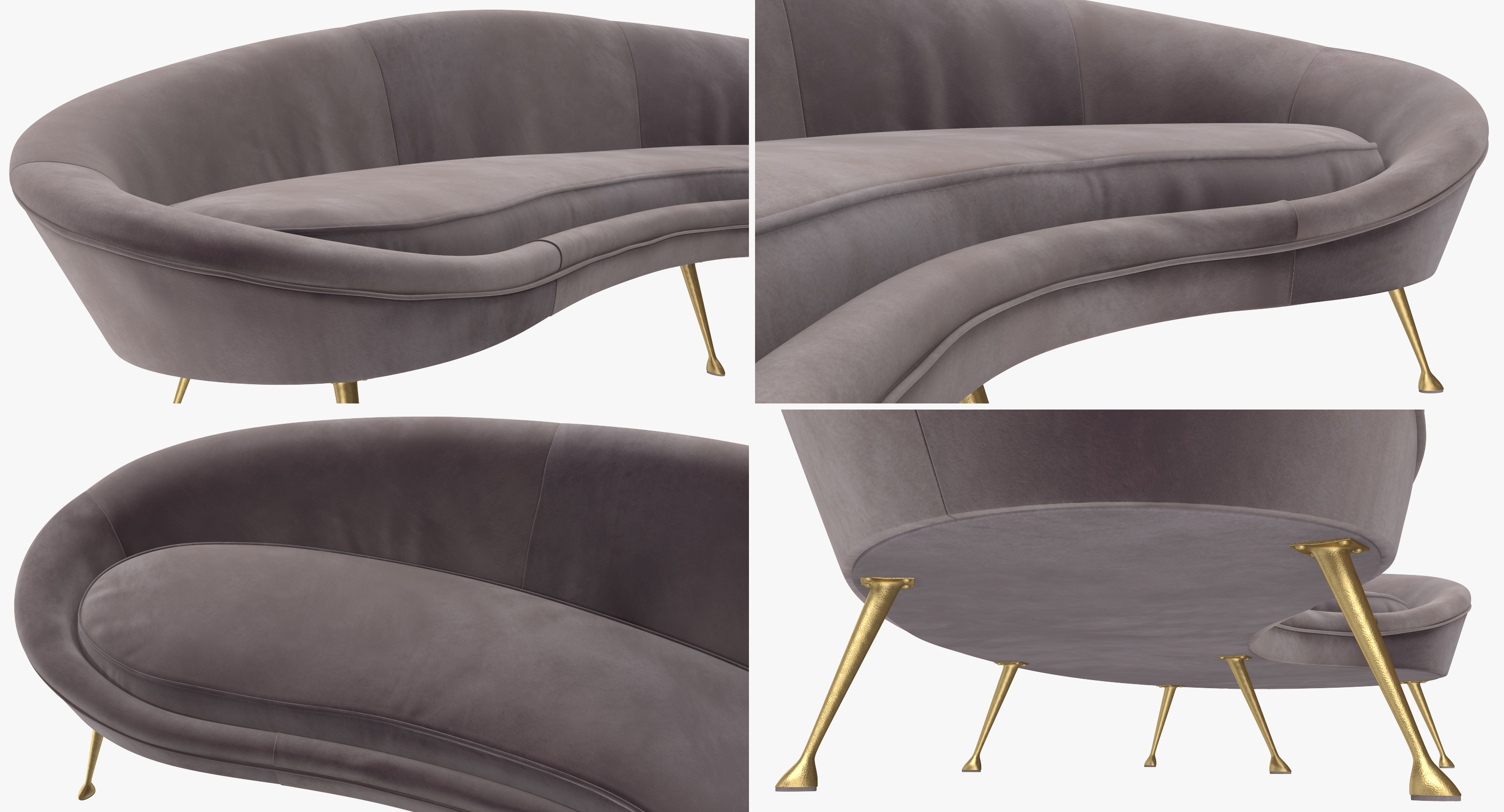 Ico Parisi Sofa 1950s Style Velvet 3D model