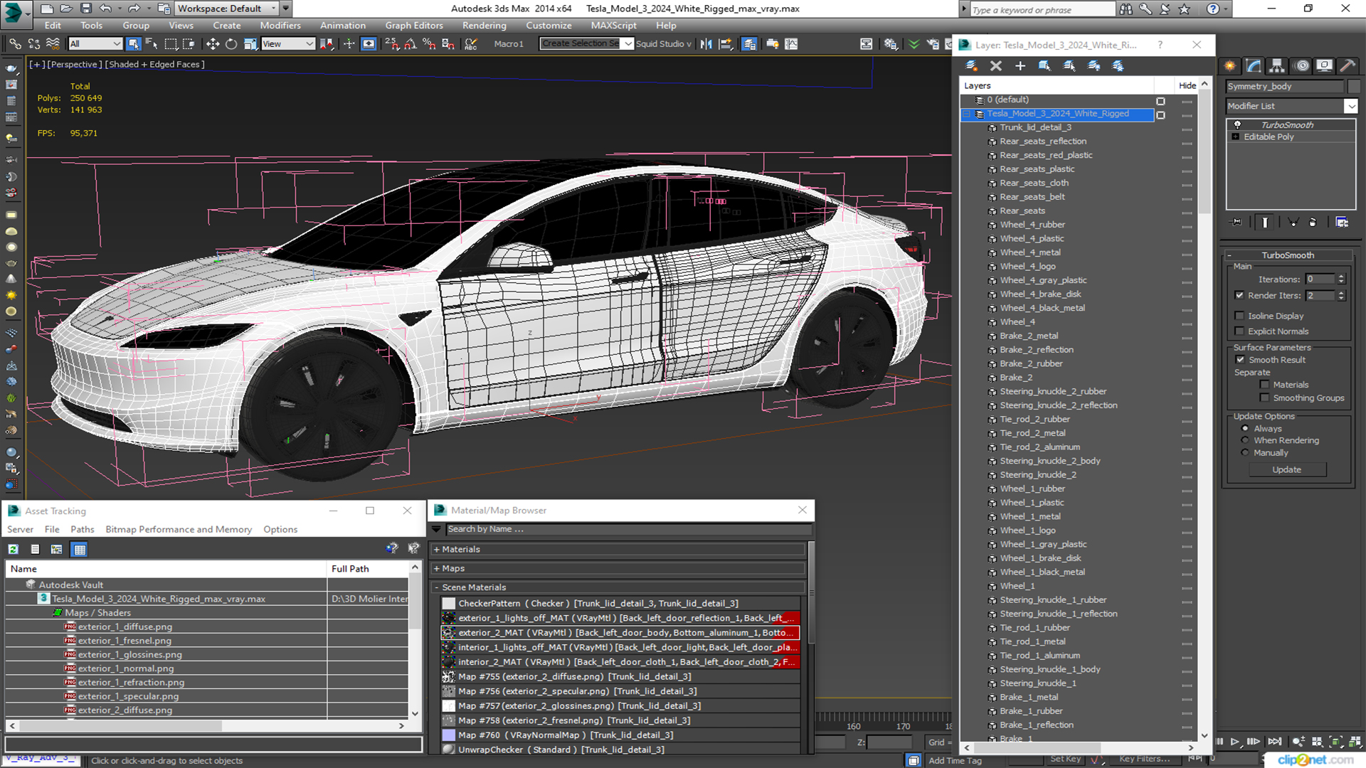 3D model Tesla Model 3 2024 White Rigged for Maya