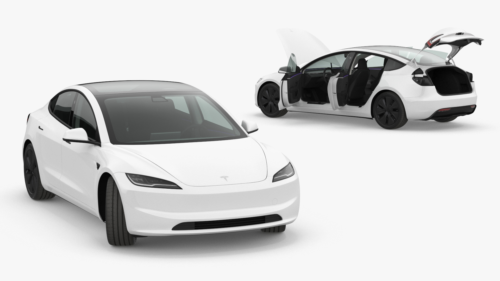 3D model Tesla Model 3 2024 White Rigged for Maya