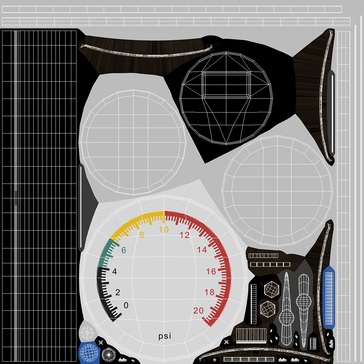 3D Mechanical Pressure Gauge 20psi