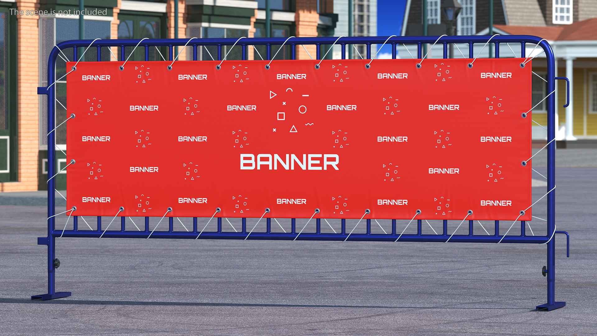 Modular Crowd Control Barrier Blue with Stretch Banner 3D model