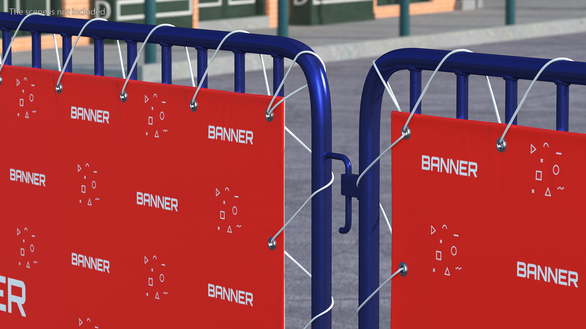 Modular Crowd Control Barrier Blue with Stretch Banner 3D model