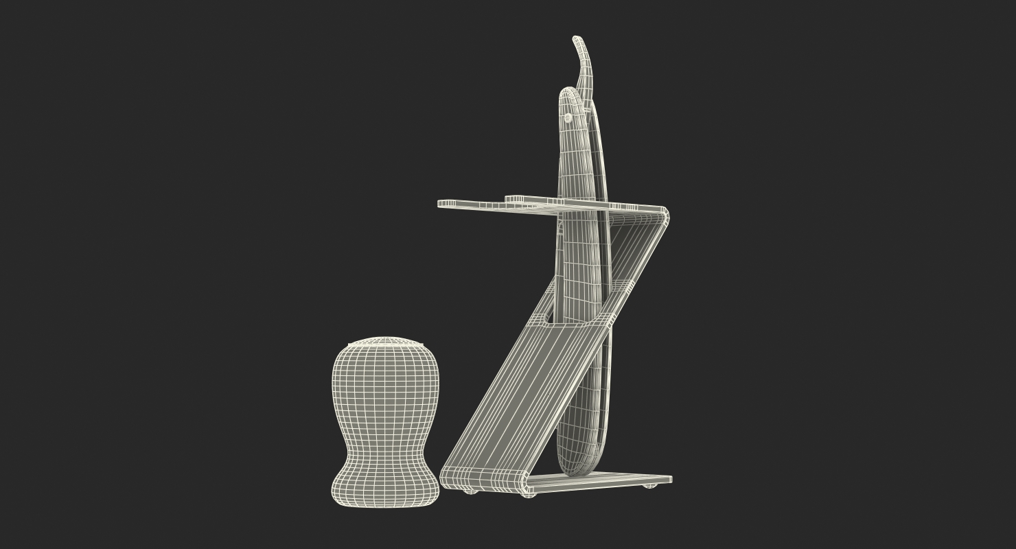 Folding Razor Badger Shaving Brush Wooden Set Fur 3D model