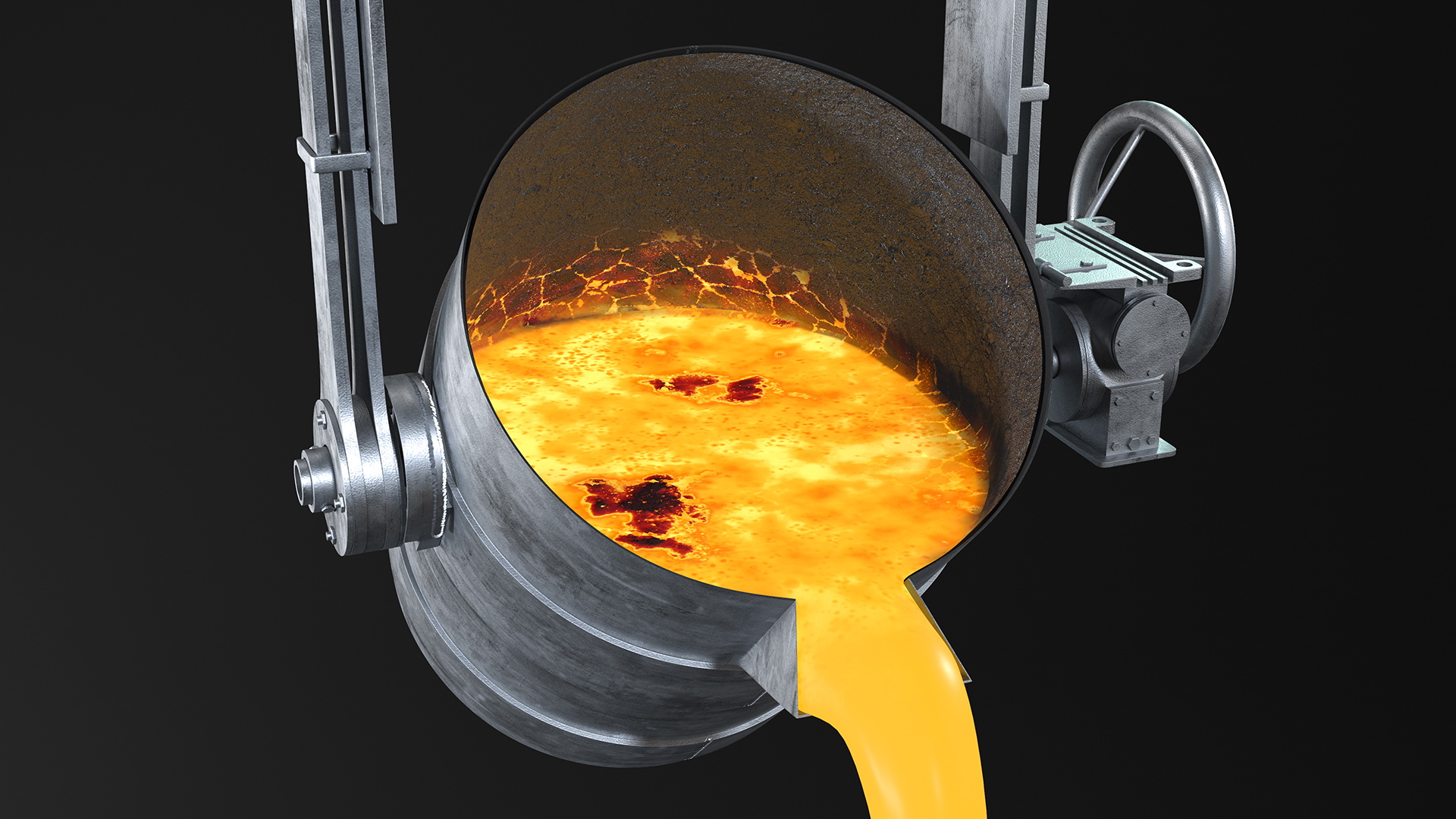 Molten Metal Pouring from Foundry Ladle 3D model