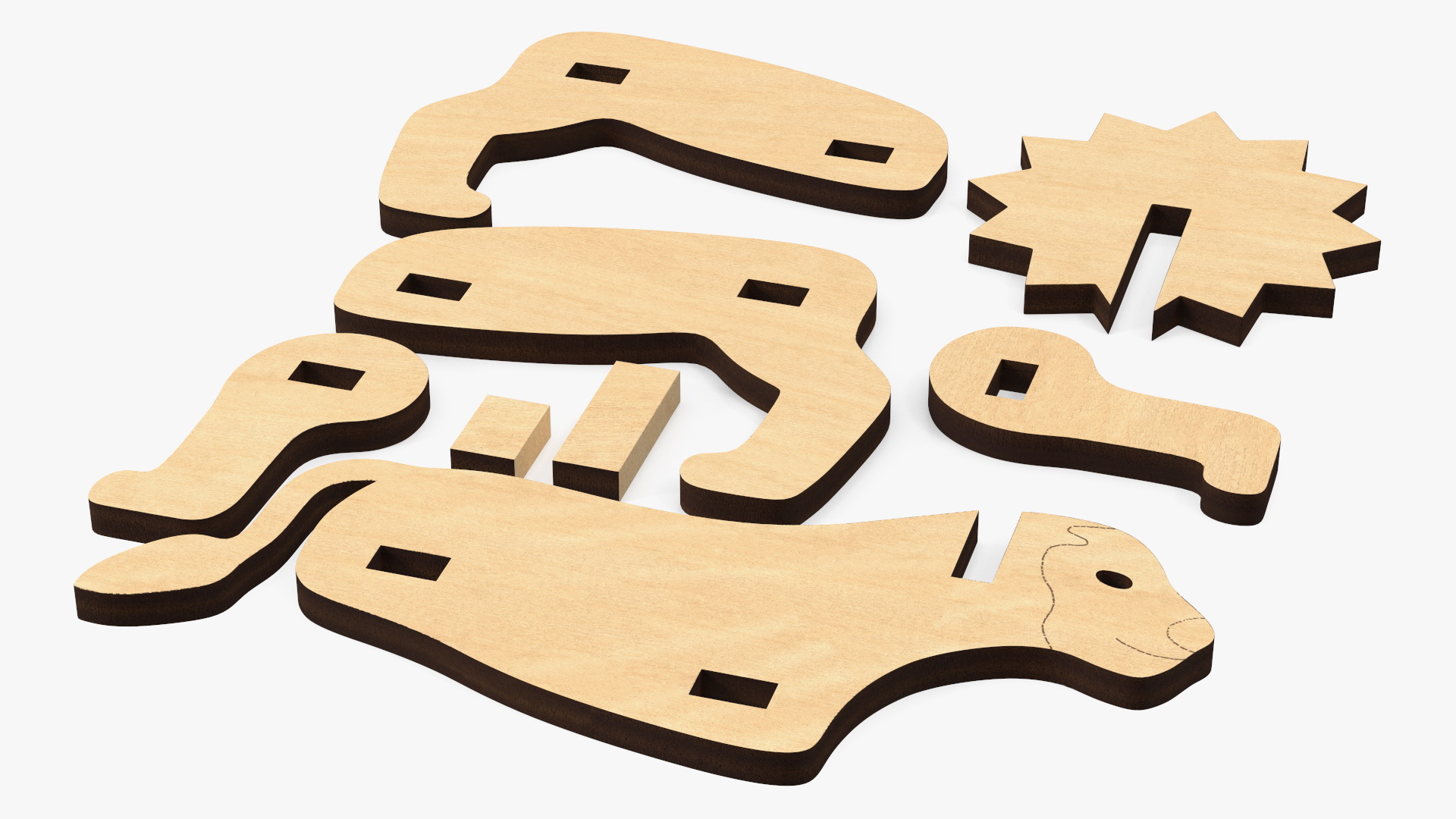 Disassembled 3d Wooden Puzzle 3D model