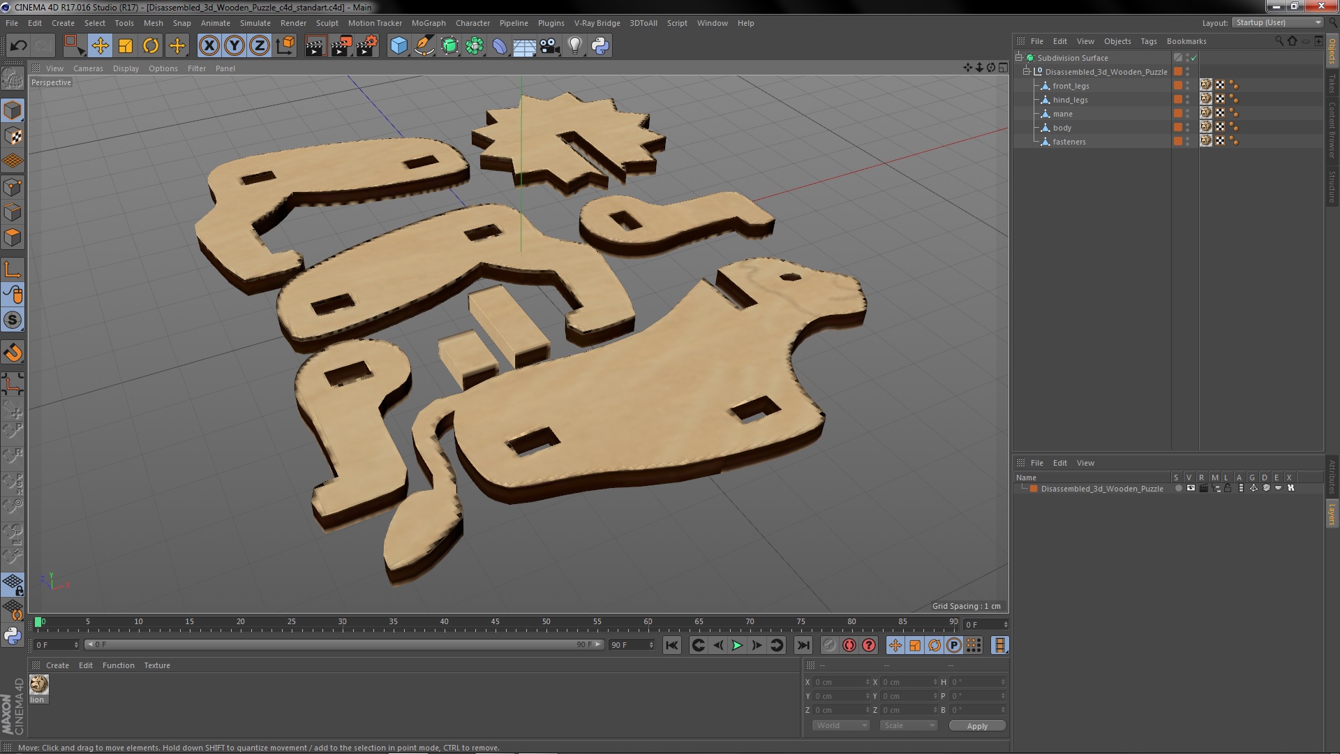 Disassembled 3d Wooden Puzzle 3D model