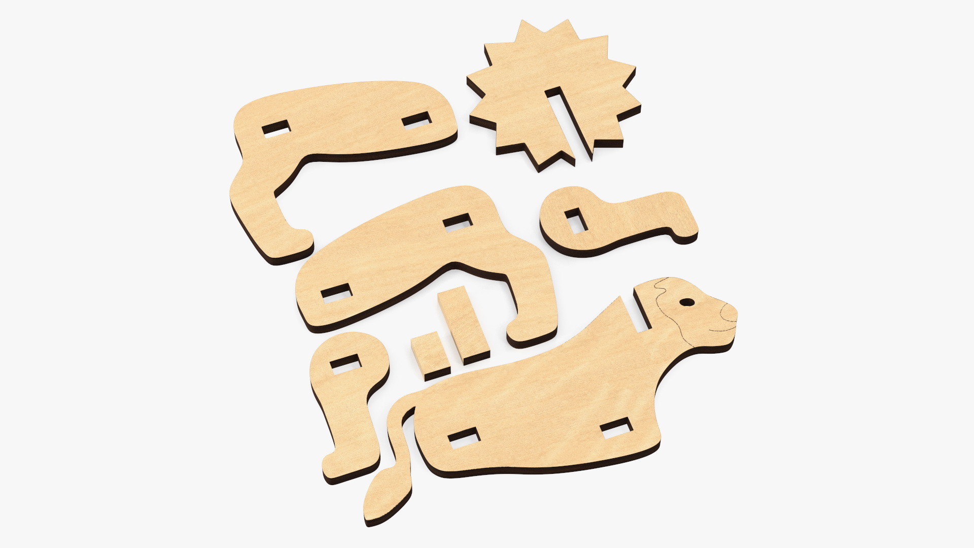Disassembled 3d Wooden Puzzle 3D model