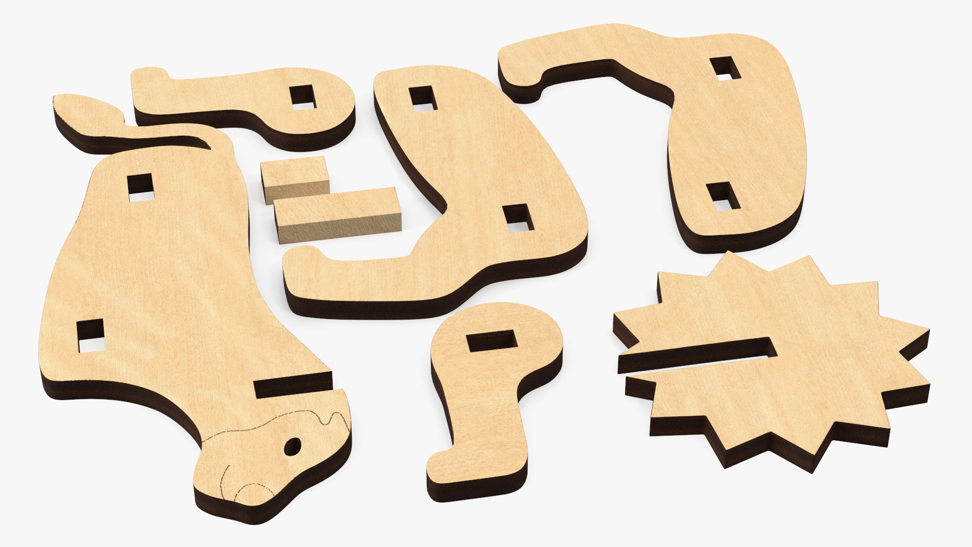 Disassembled 3d Wooden Puzzle 3D model
