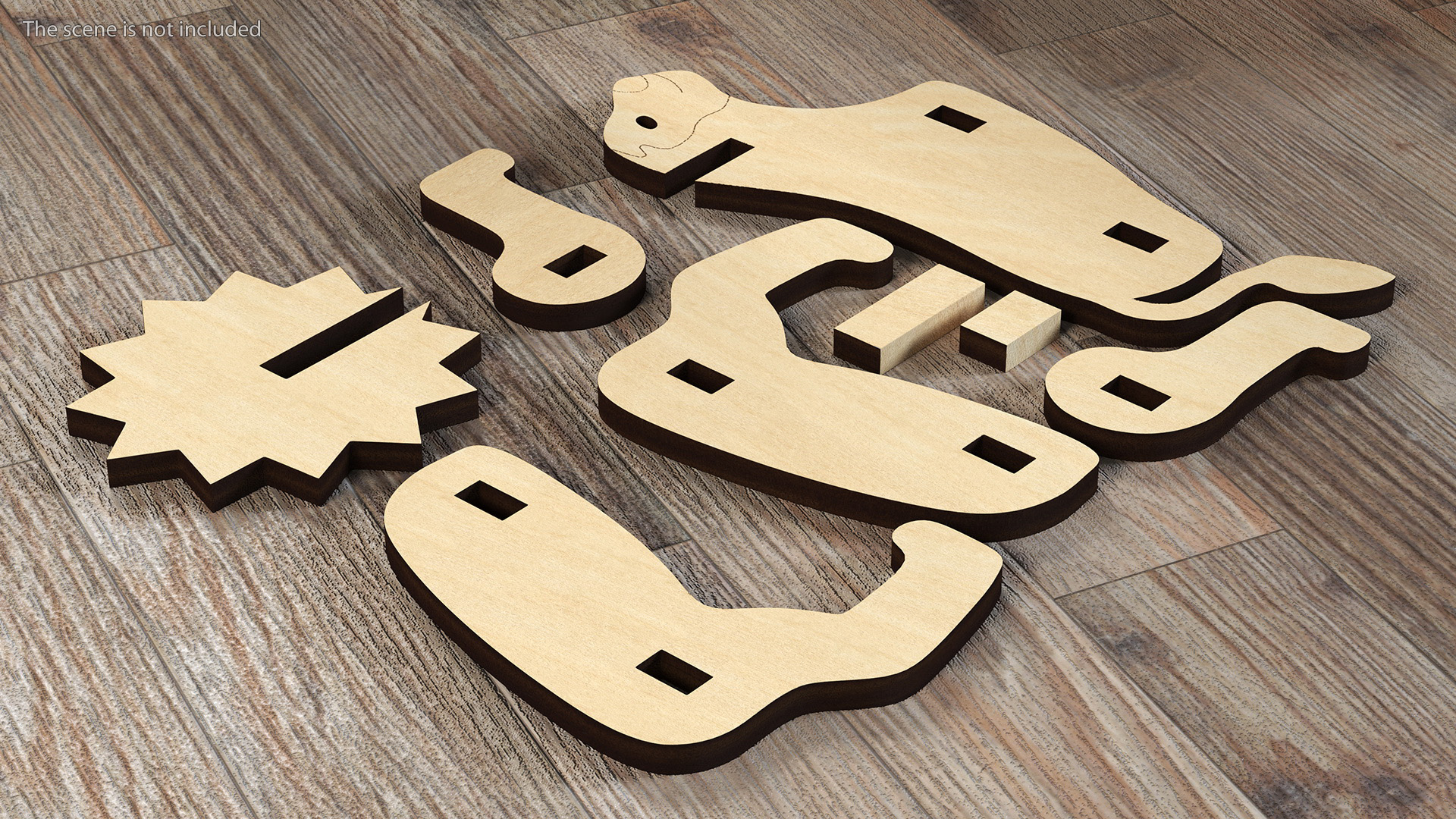 Disassembled 3d Wooden Puzzle 3D model