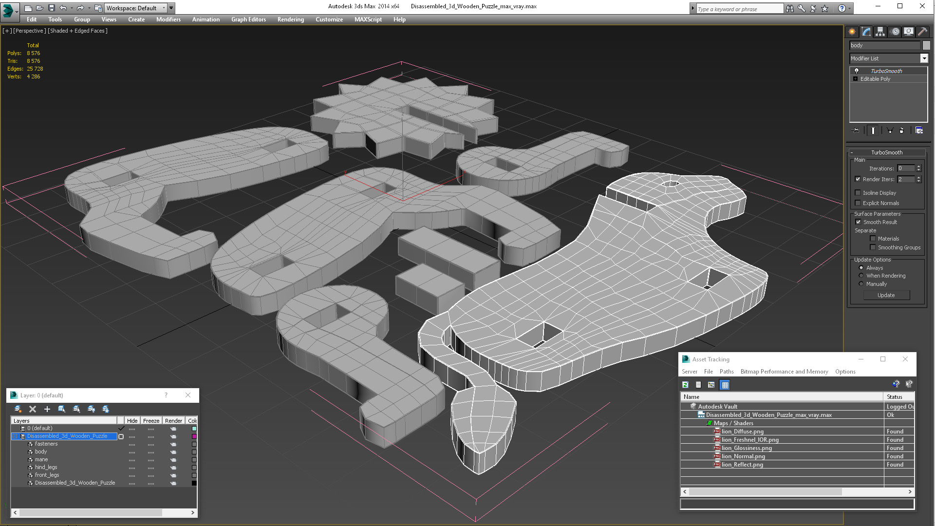 Disassembled 3d Wooden Puzzle 3D model