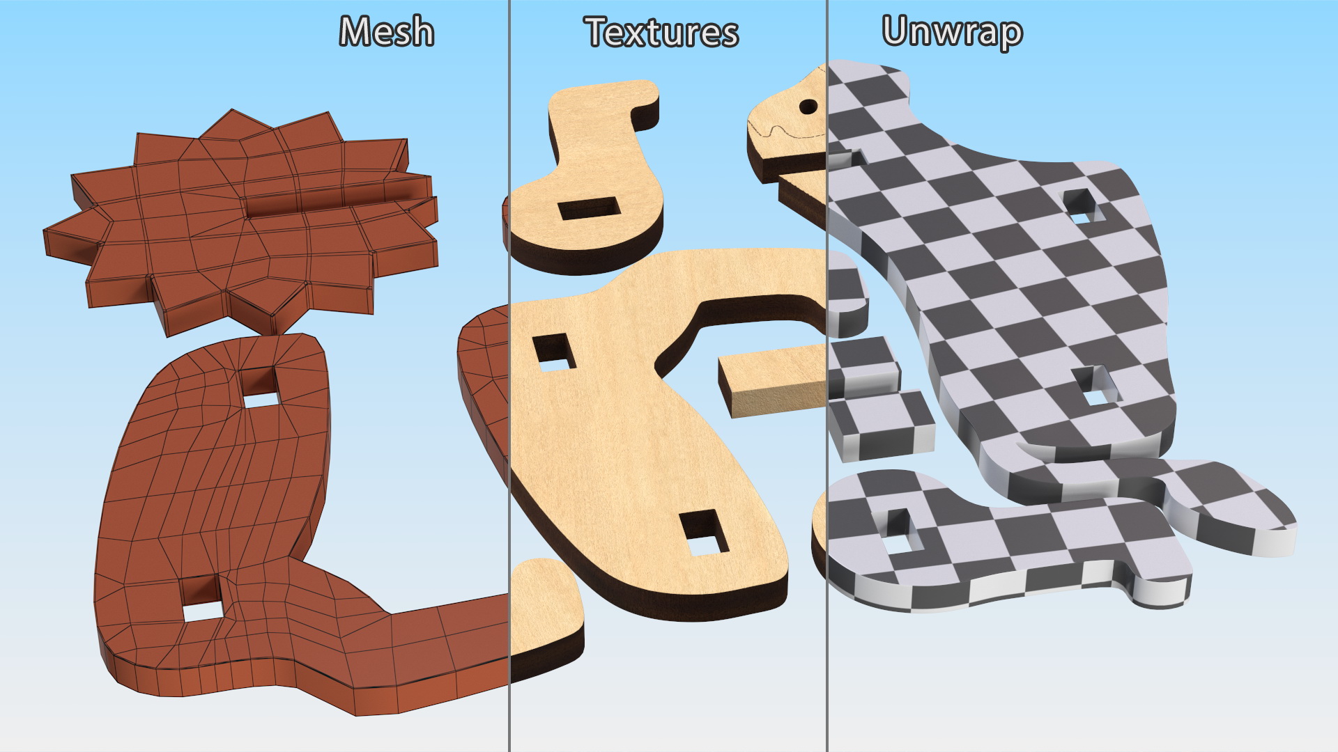 Disassembled 3d Wooden Puzzle 3D model
