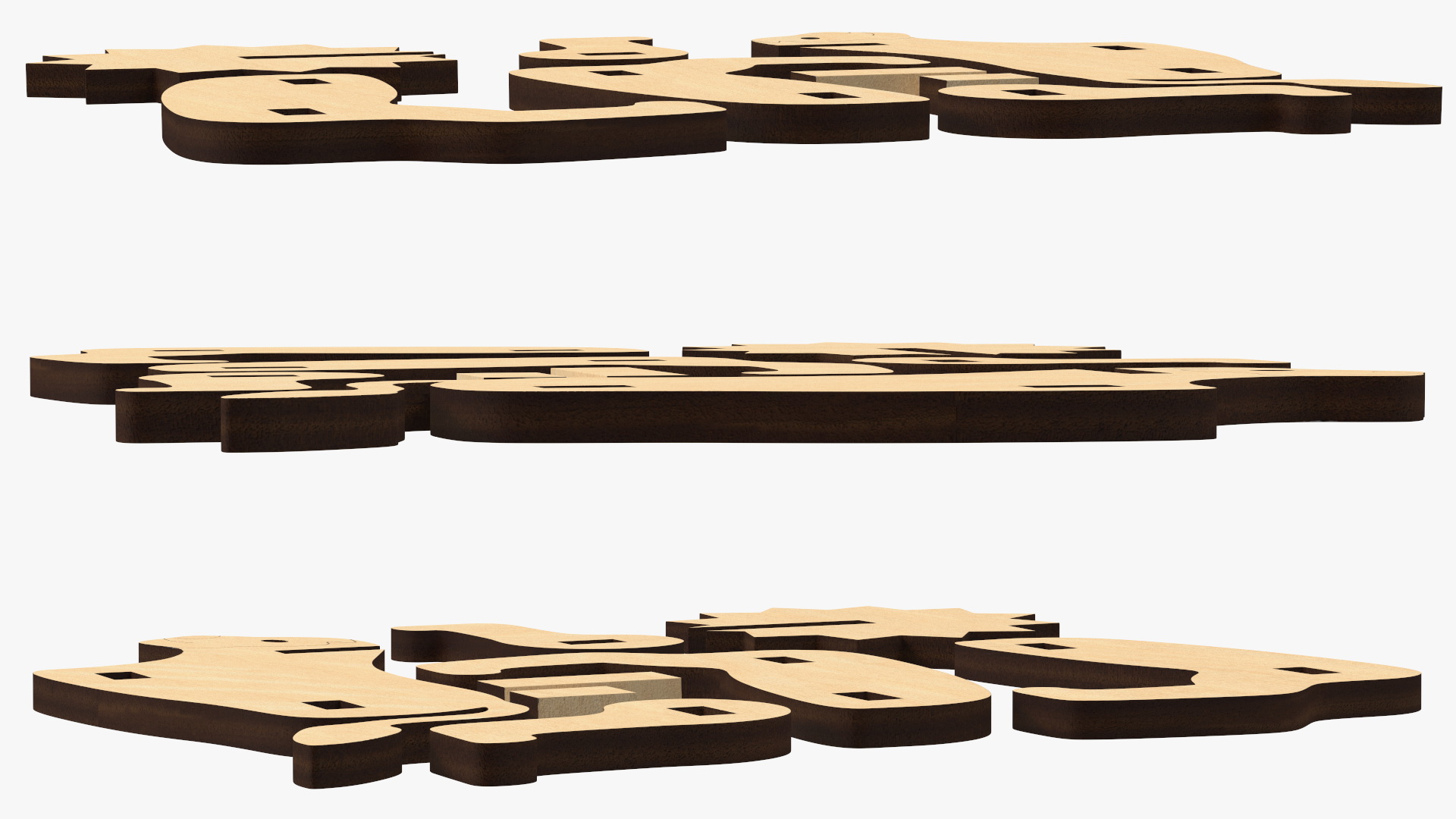 Disassembled 3d Wooden Puzzle 3D model