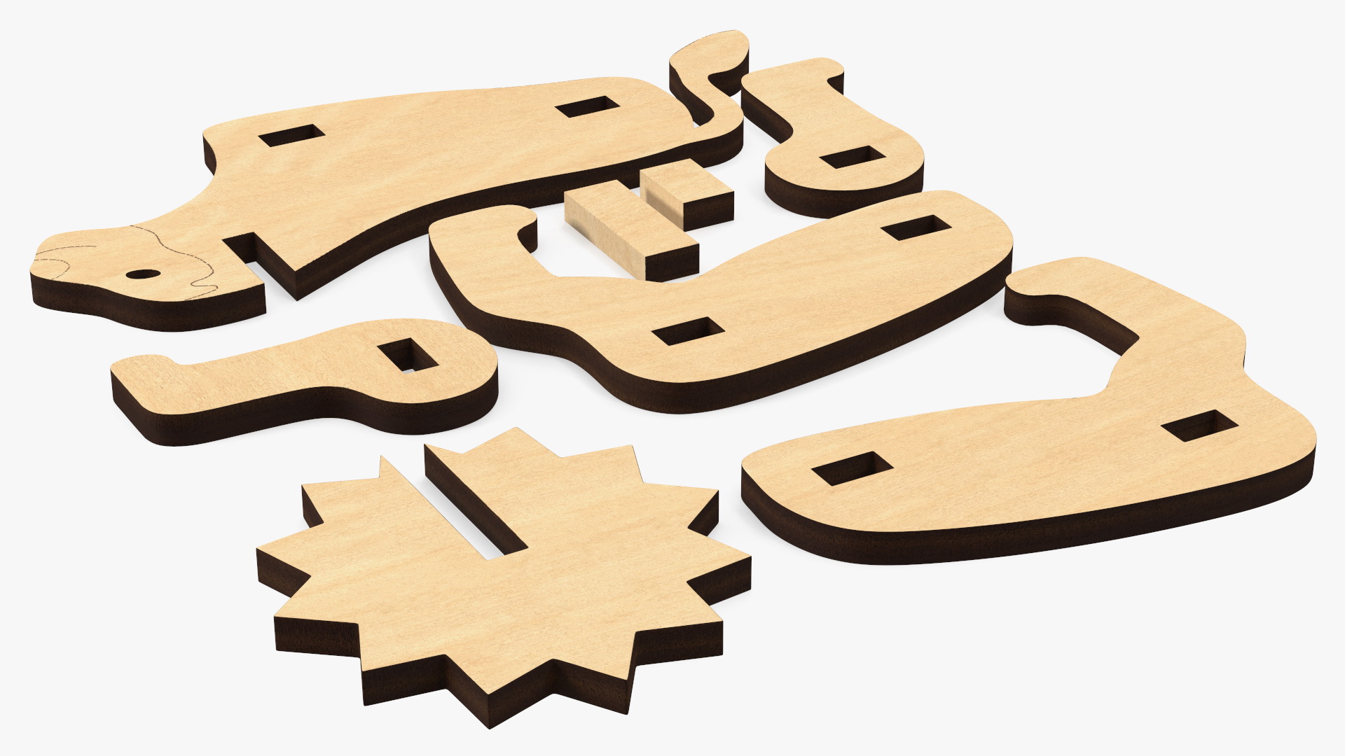 Disassembled 3d Wooden Puzzle 3D model