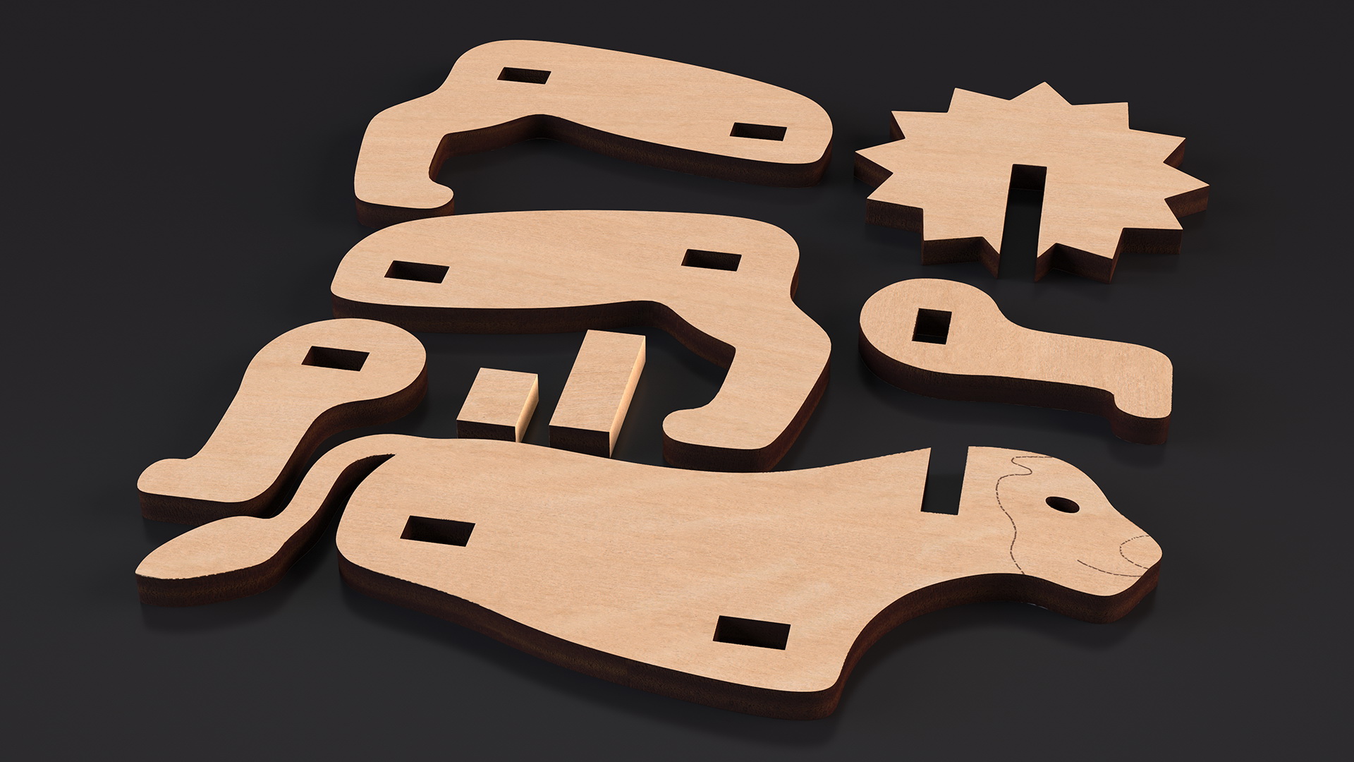 Disassembled 3d Wooden Puzzle 3D model