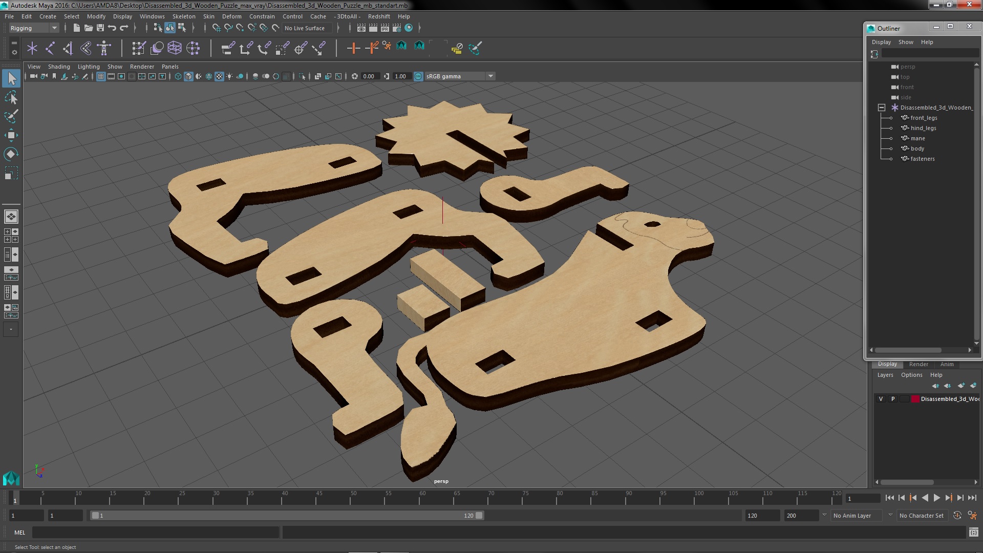 Disassembled 3d Wooden Puzzle 3D model