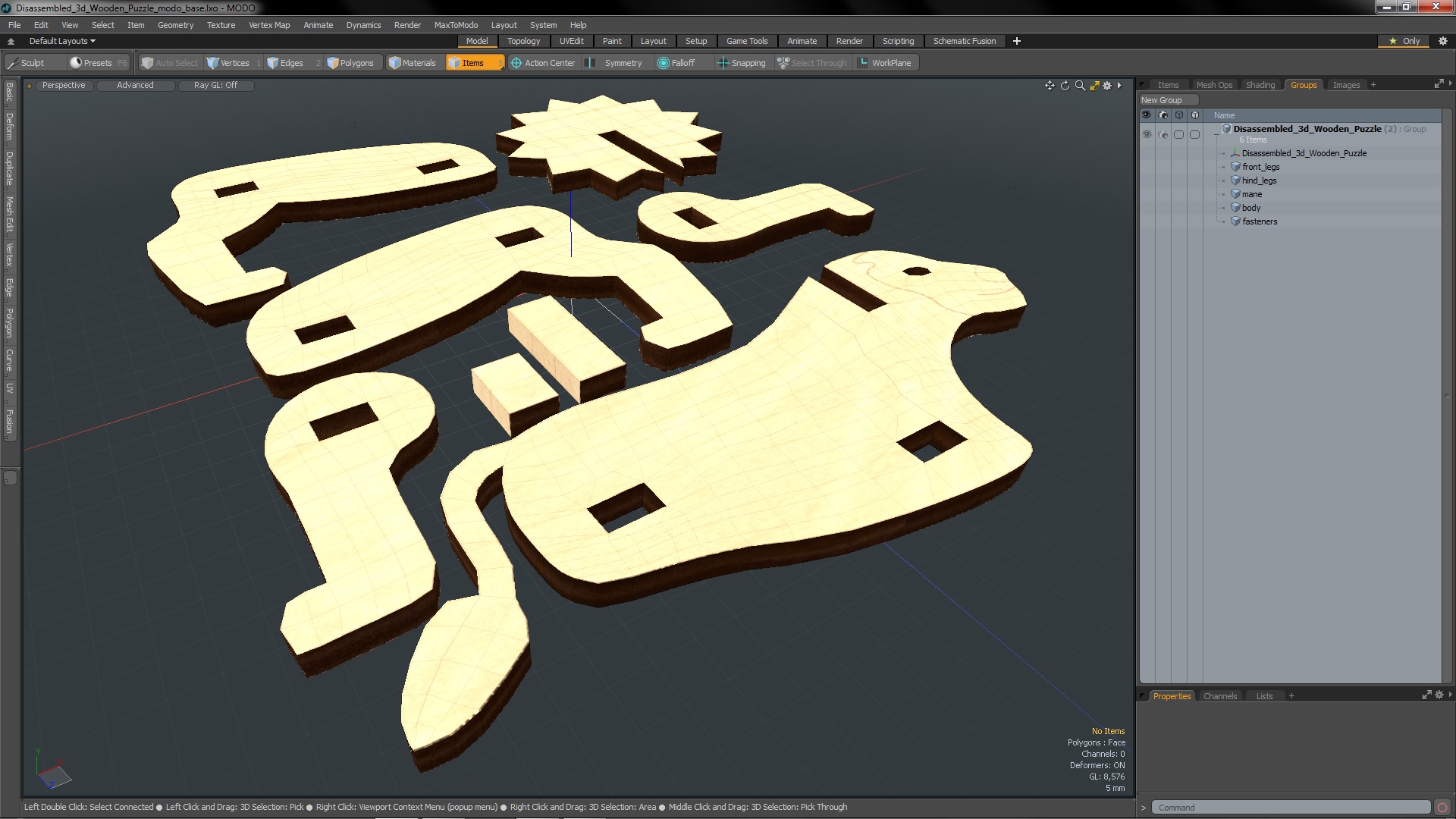 Disassembled 3d Wooden Puzzle 3D model