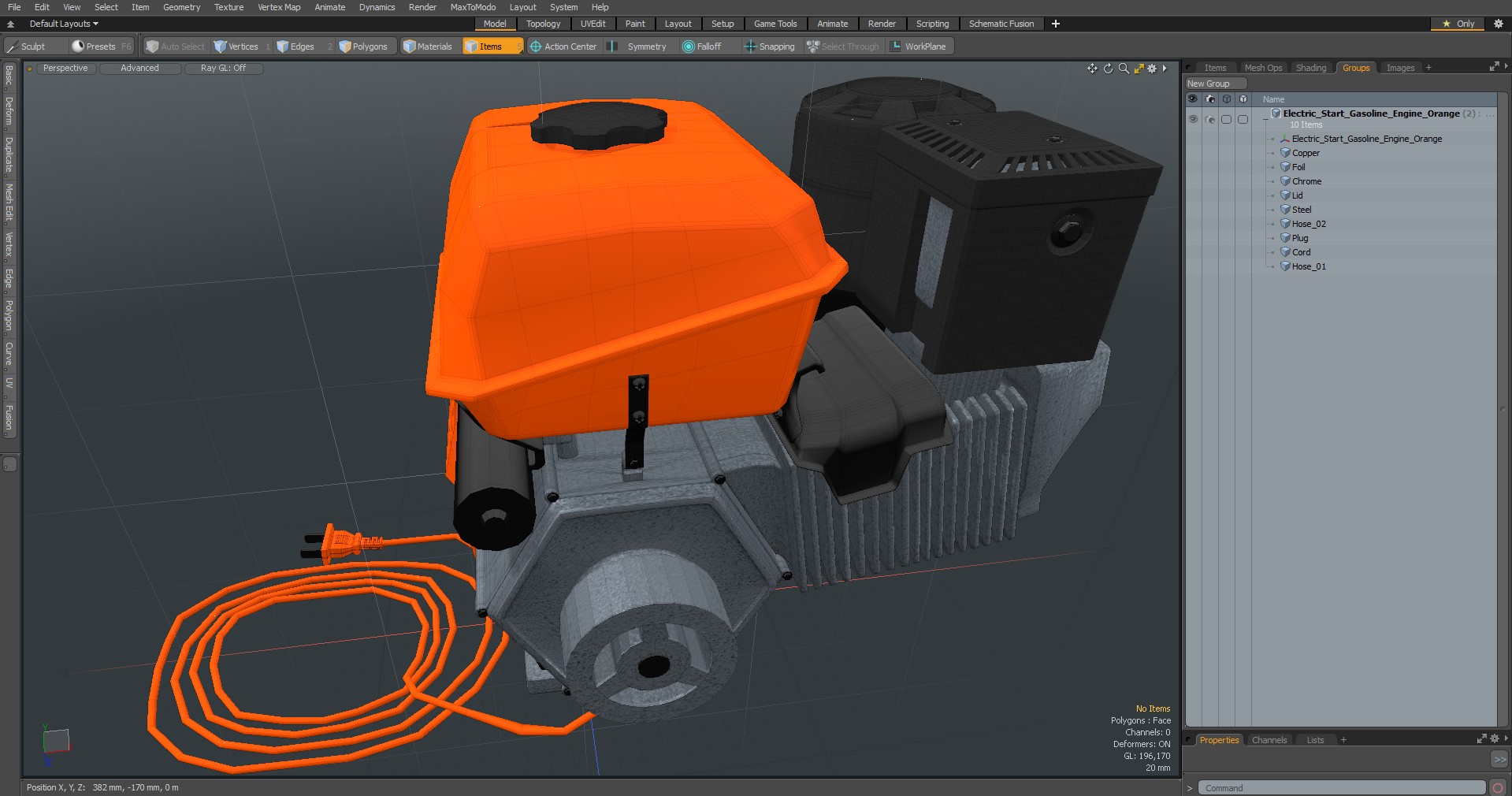 Electric Start Gasoline Engine Orange 3D