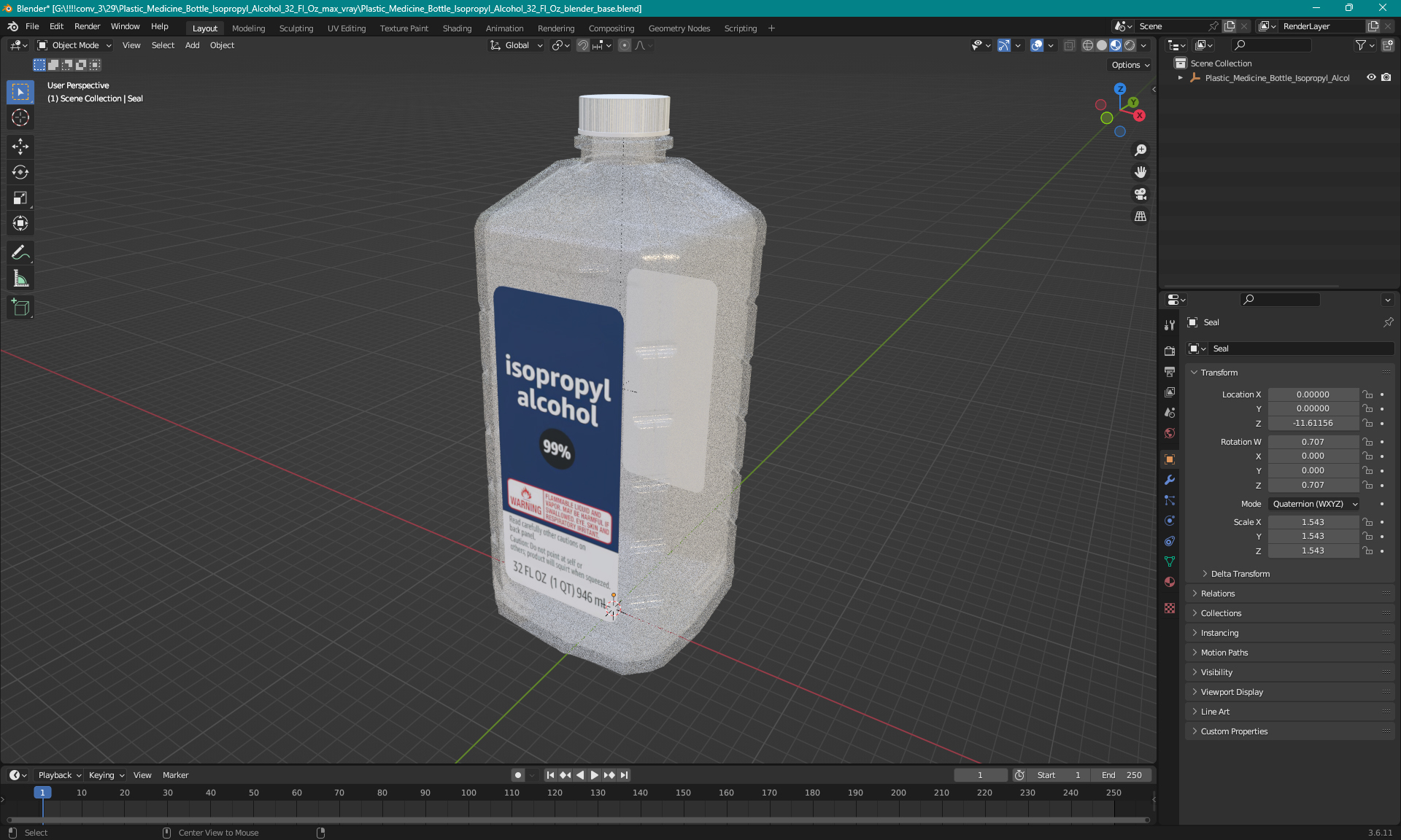 3D model Plastic Medicine Bottle Isopropyl Alcohol 32 Fl Oz