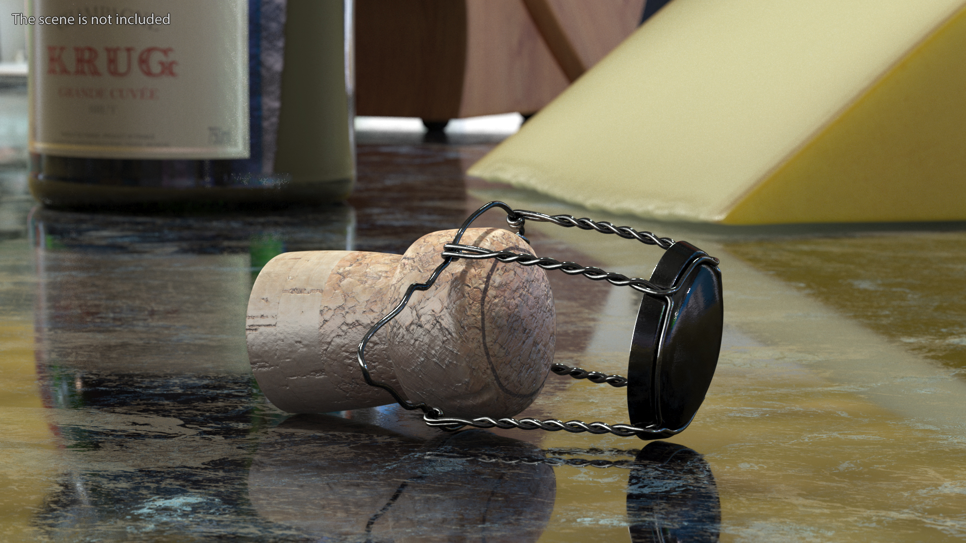 Champagne Bottle Cork Lying Dark Wire 3D