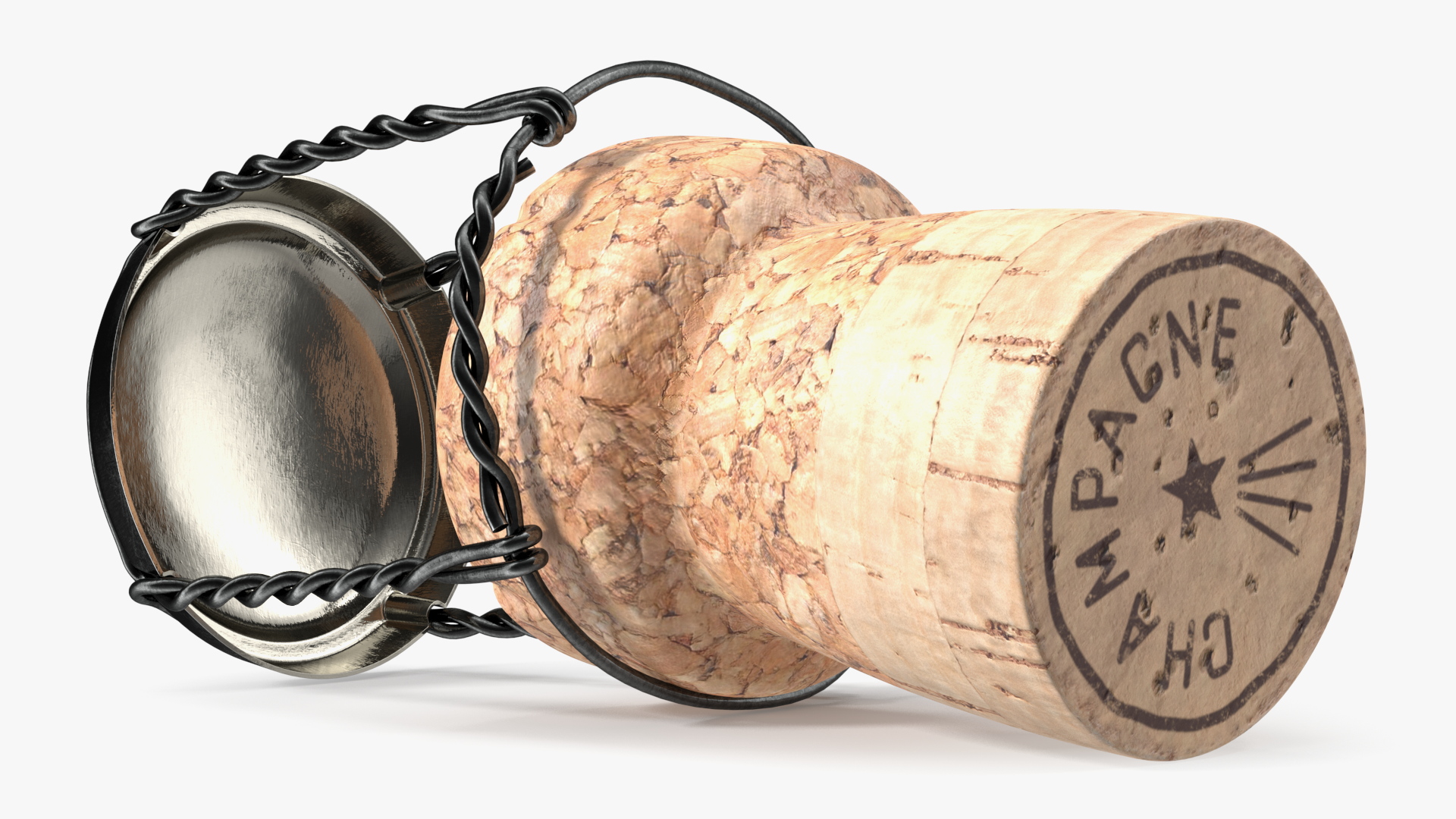 Champagne Bottle Cork Lying Dark Wire 3D