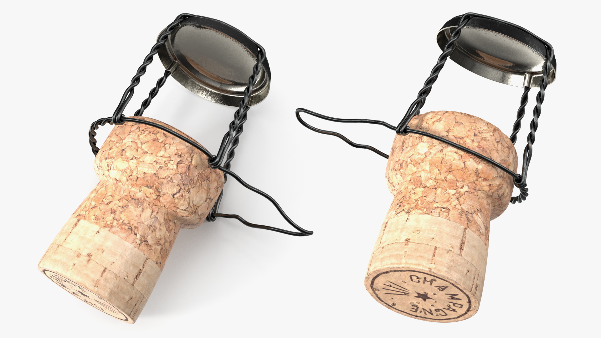 Champagne Bottle Cork Lying Dark Wire 3D