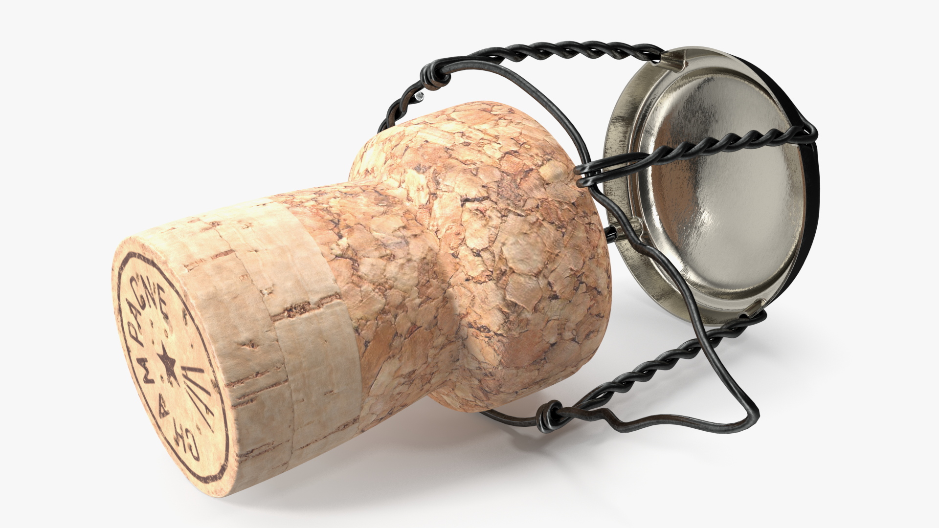 Champagne Bottle Cork Lying Dark Wire 3D