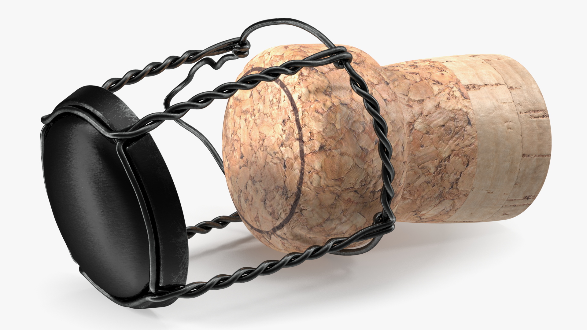 Champagne Bottle Cork Lying Dark Wire 3D