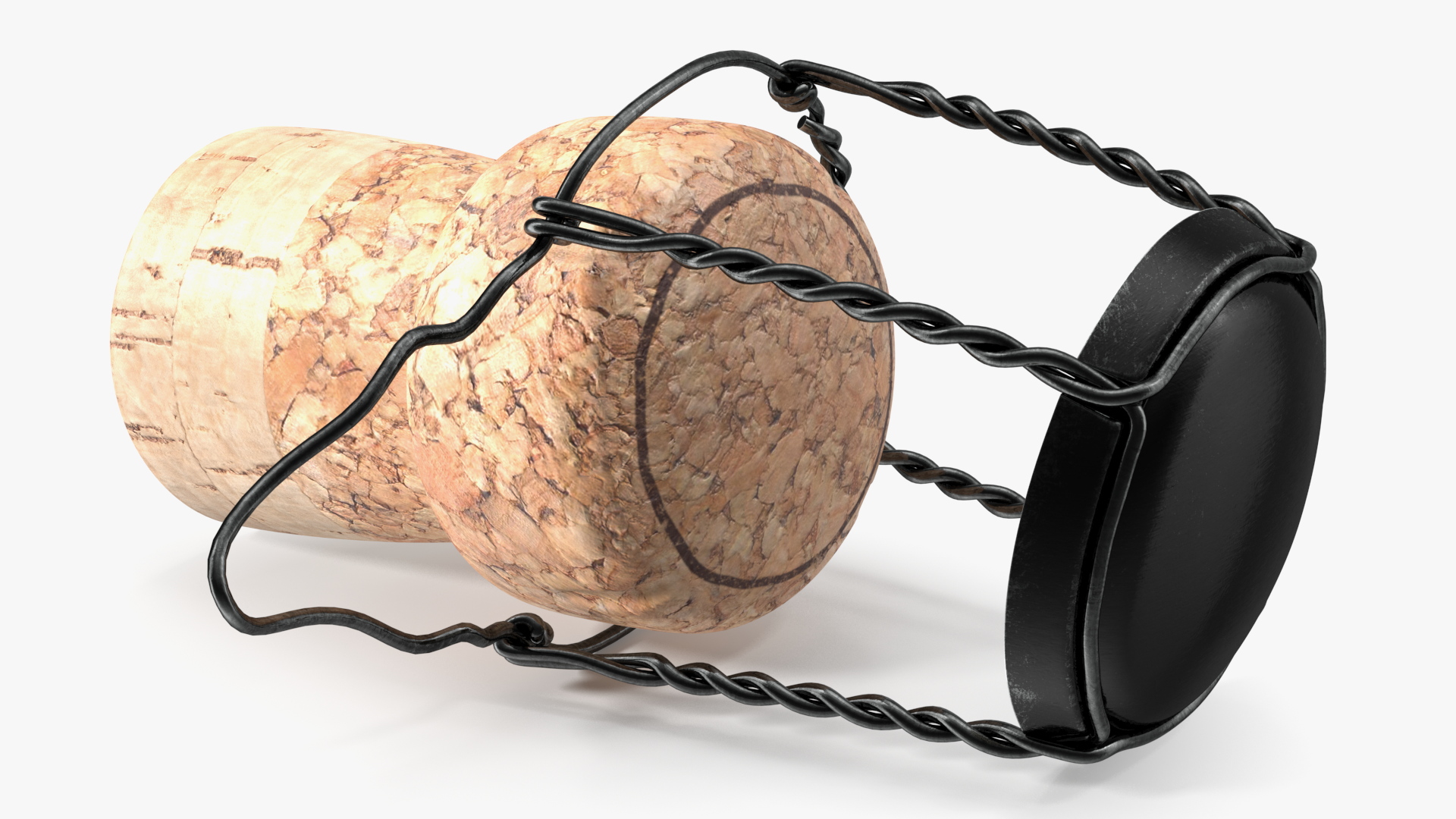 Champagne Bottle Cork Lying Dark Wire 3D