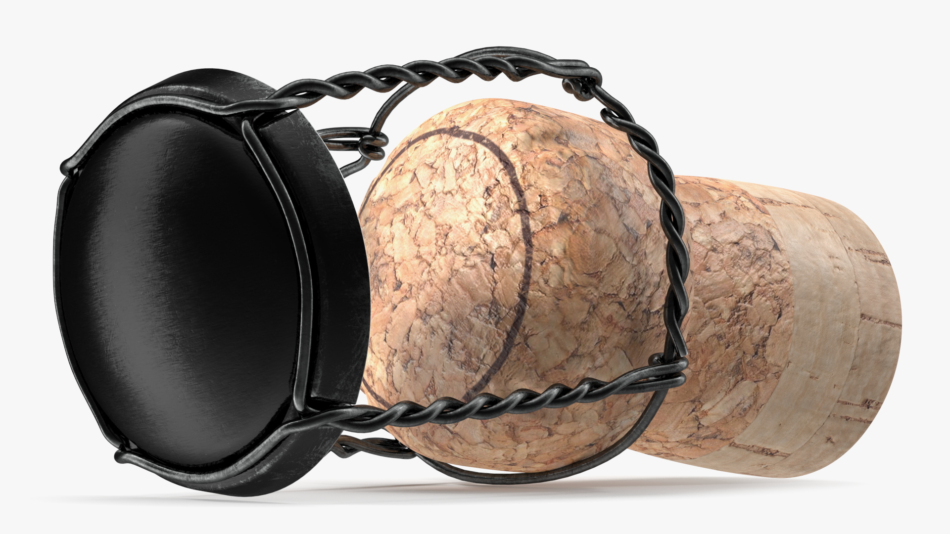 Champagne Bottle Cork Lying Dark Wire 3D