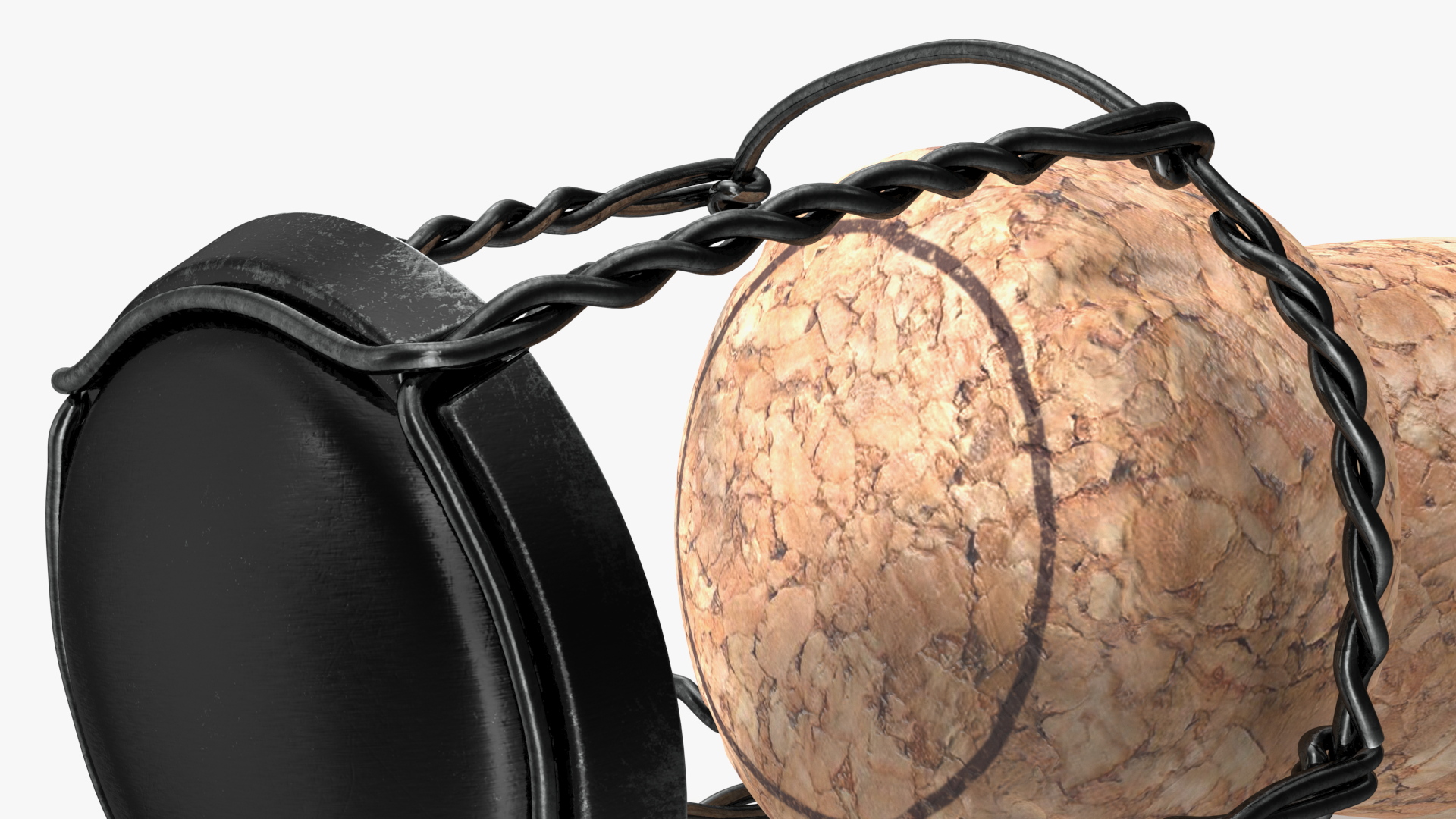 Champagne Bottle Cork Lying Dark Wire 3D