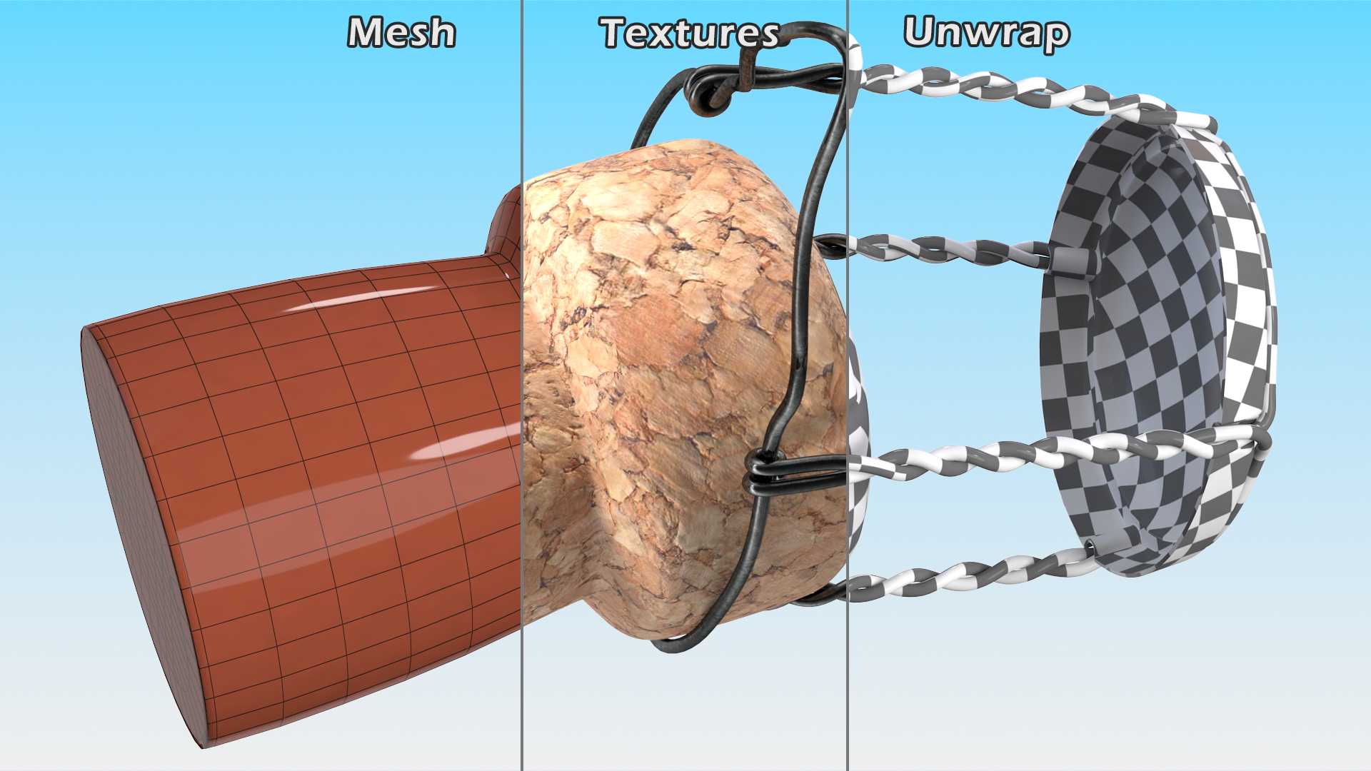Champagne Bottle Cork Lying Dark Wire 3D