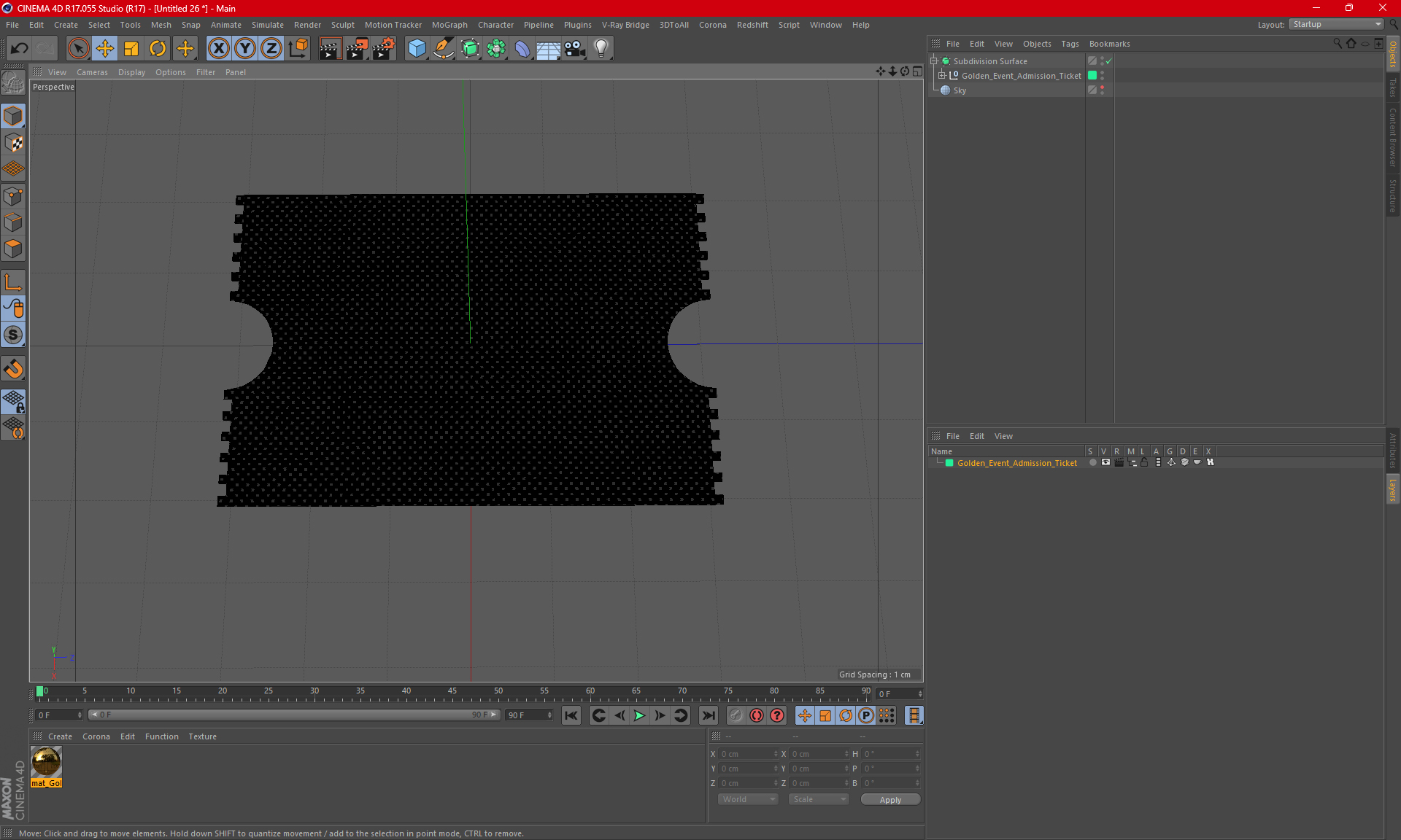 Golden Event Admission Ticket 3D model